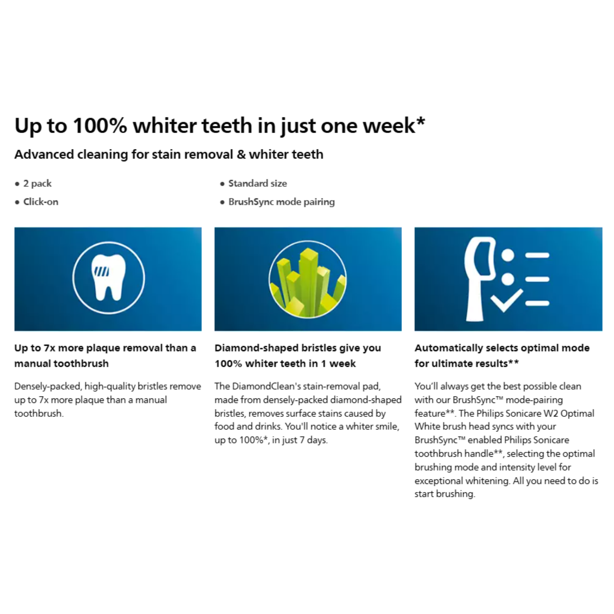 Philips Sonicare W2 Optimal White Standard Toothbrush Heads 2pcs (HX6062/67)