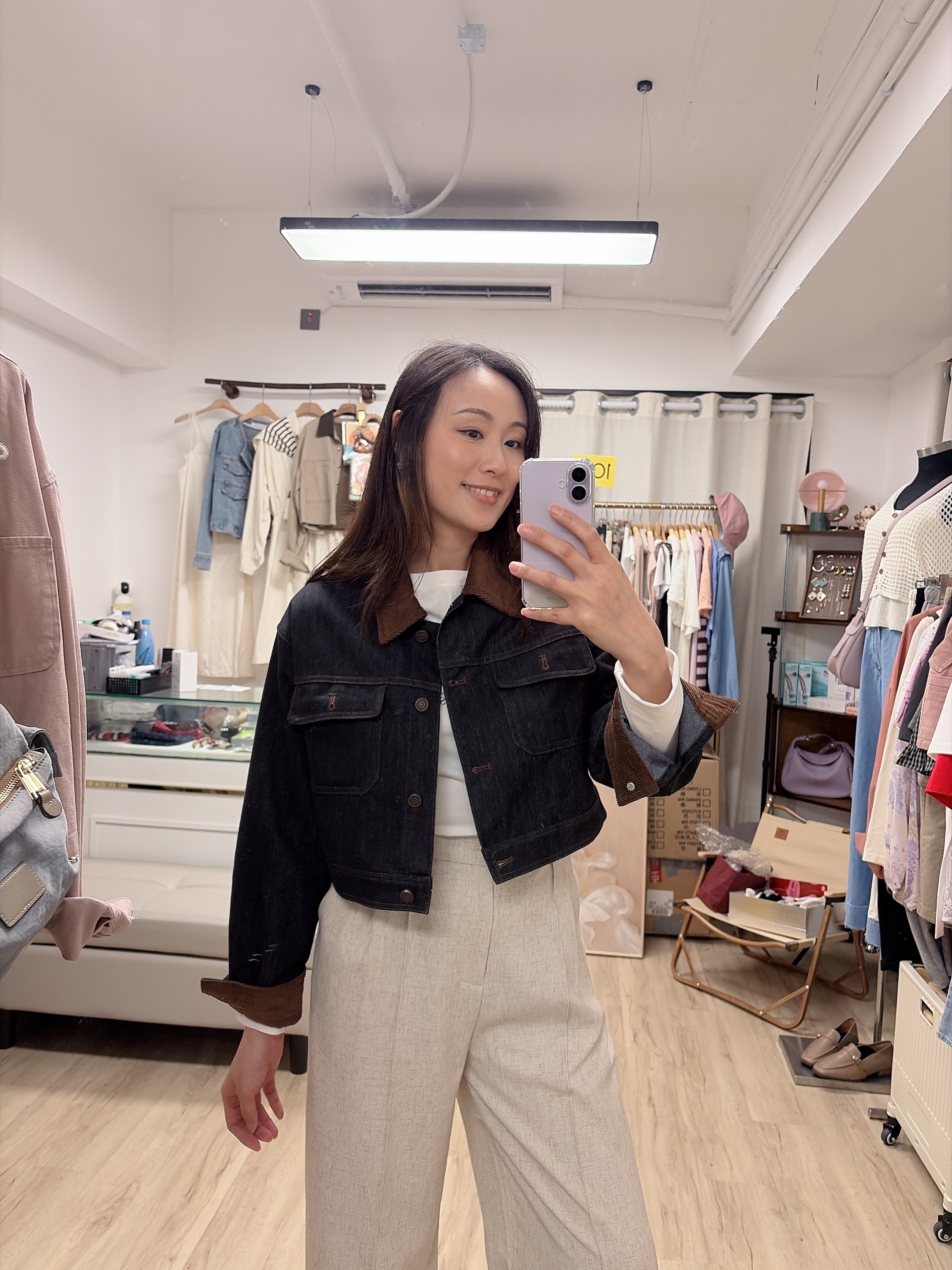 拼色拼布牛仔褸 