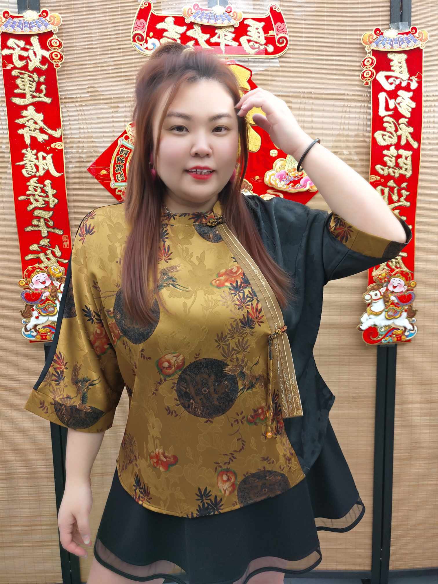 DDD13 拼色中国风盘扣上衣