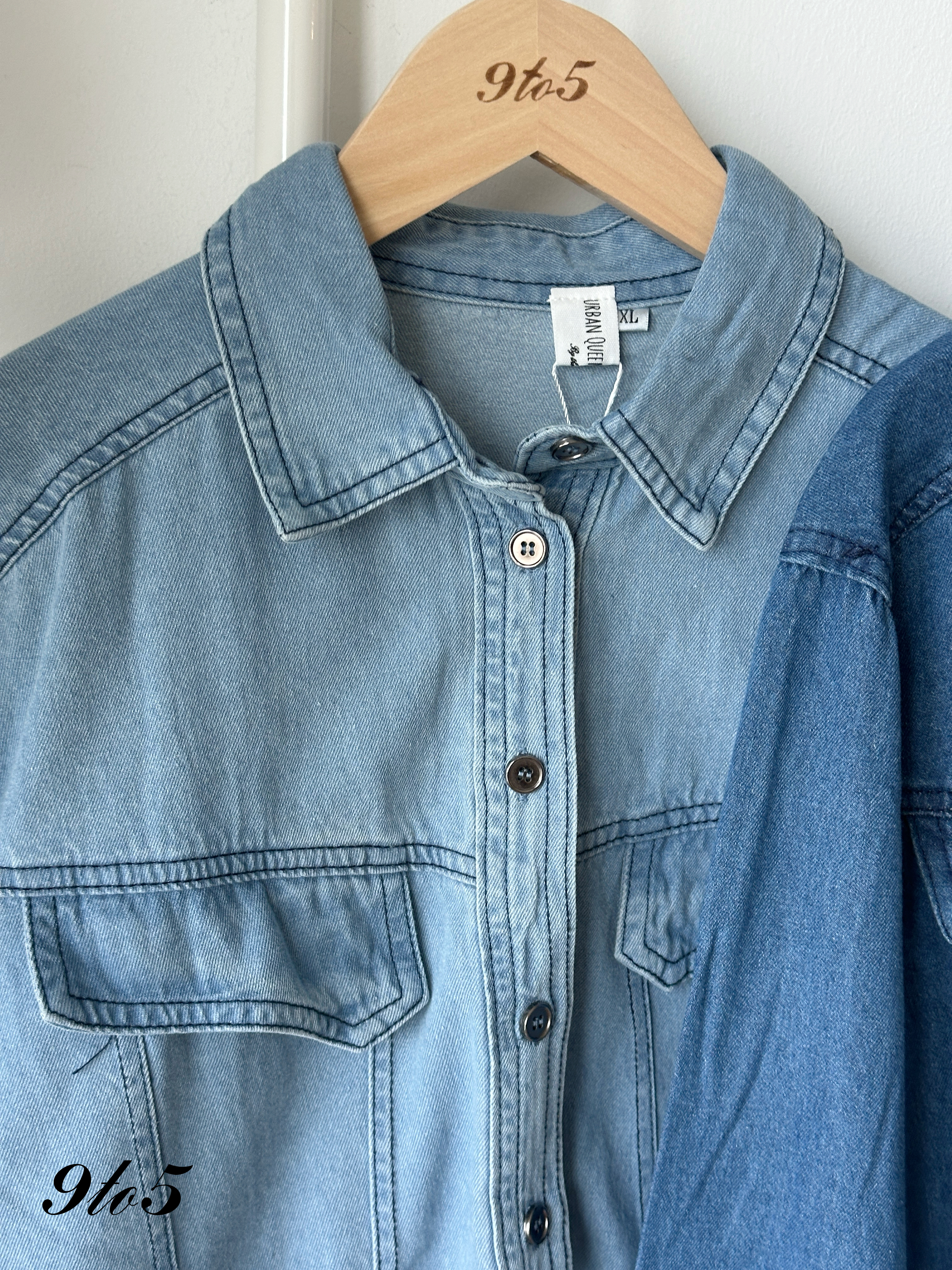 T4248 Long Sleeve Denim Jacket - Blue & Light Blue
