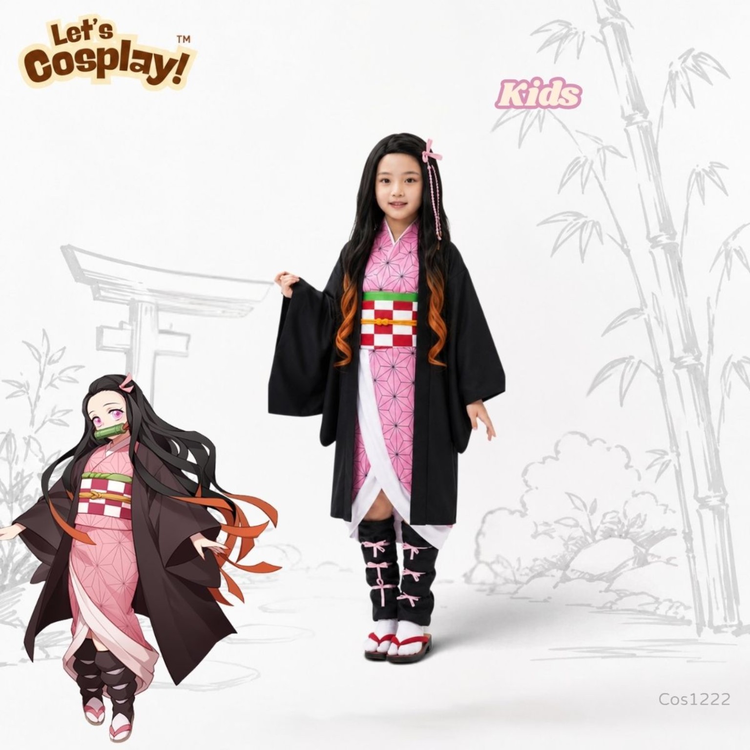 鬼滅之刃禰豆子主題兒童服裝 粉紅和服 Kids Nezuko Costume 角色扮演