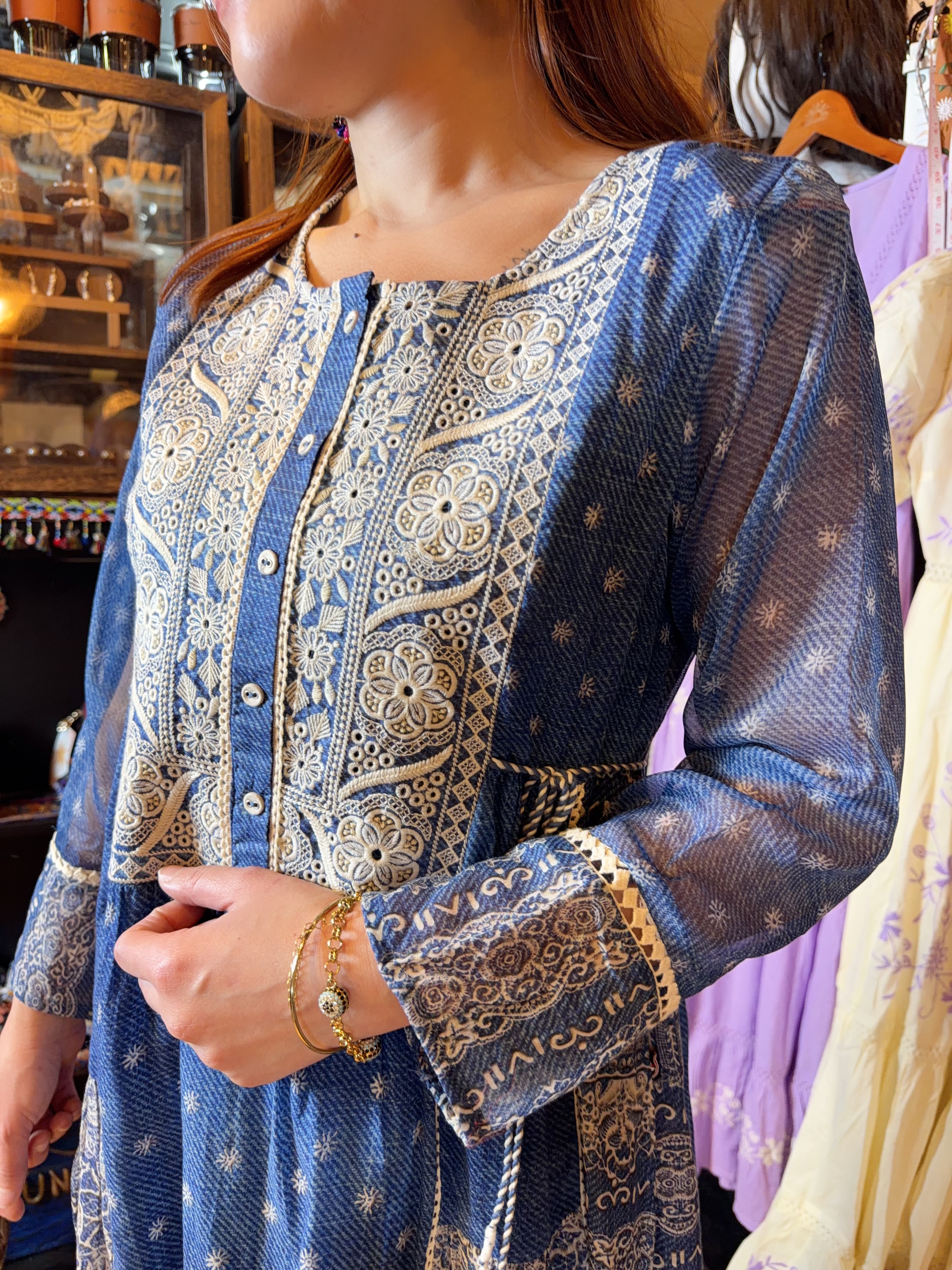 Blue x White Floral Emb. 4-Rope OP 49" #1415