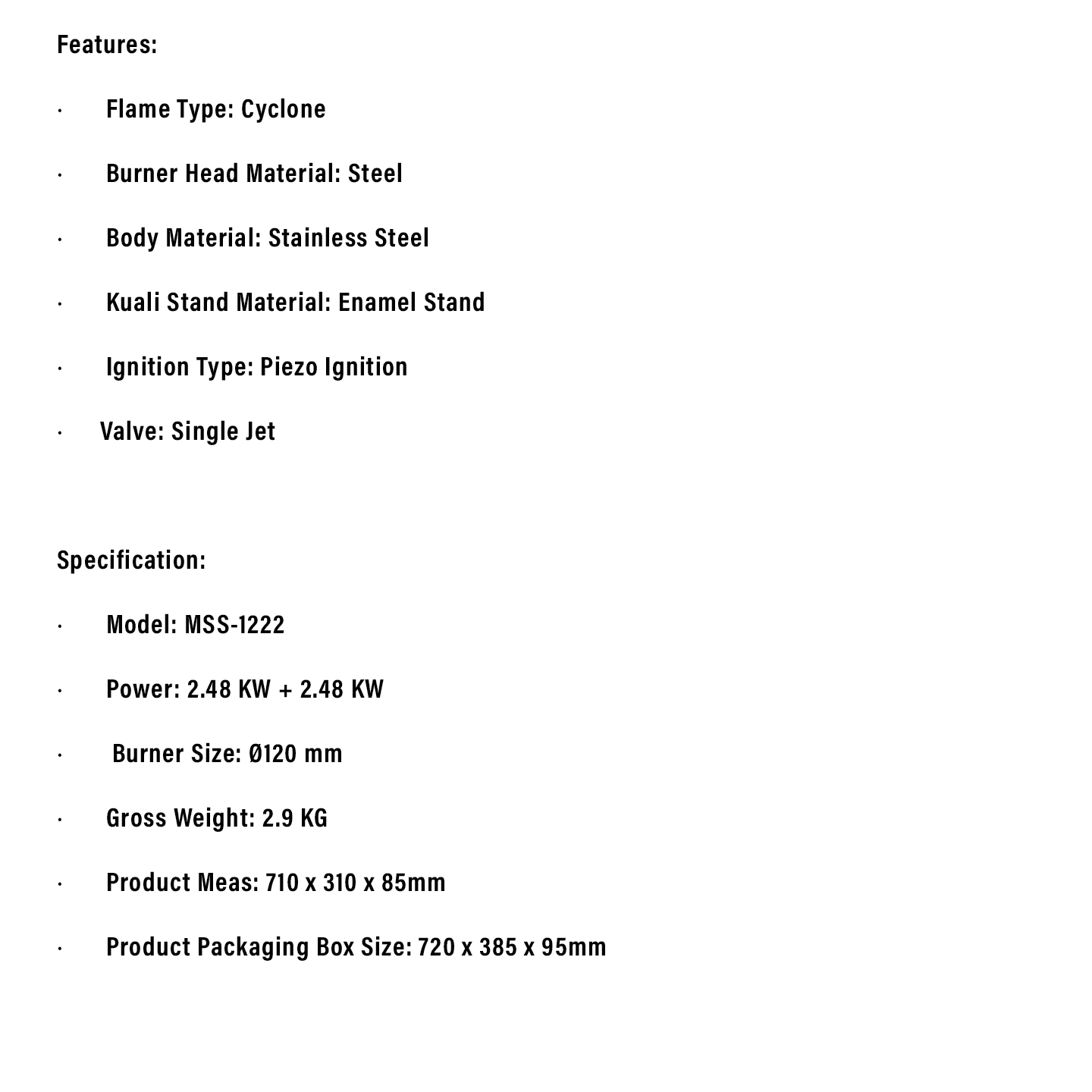 Milux 2.48kW Cyclone Blaze Stainless Steel Gas Cooker (MSS-1222)