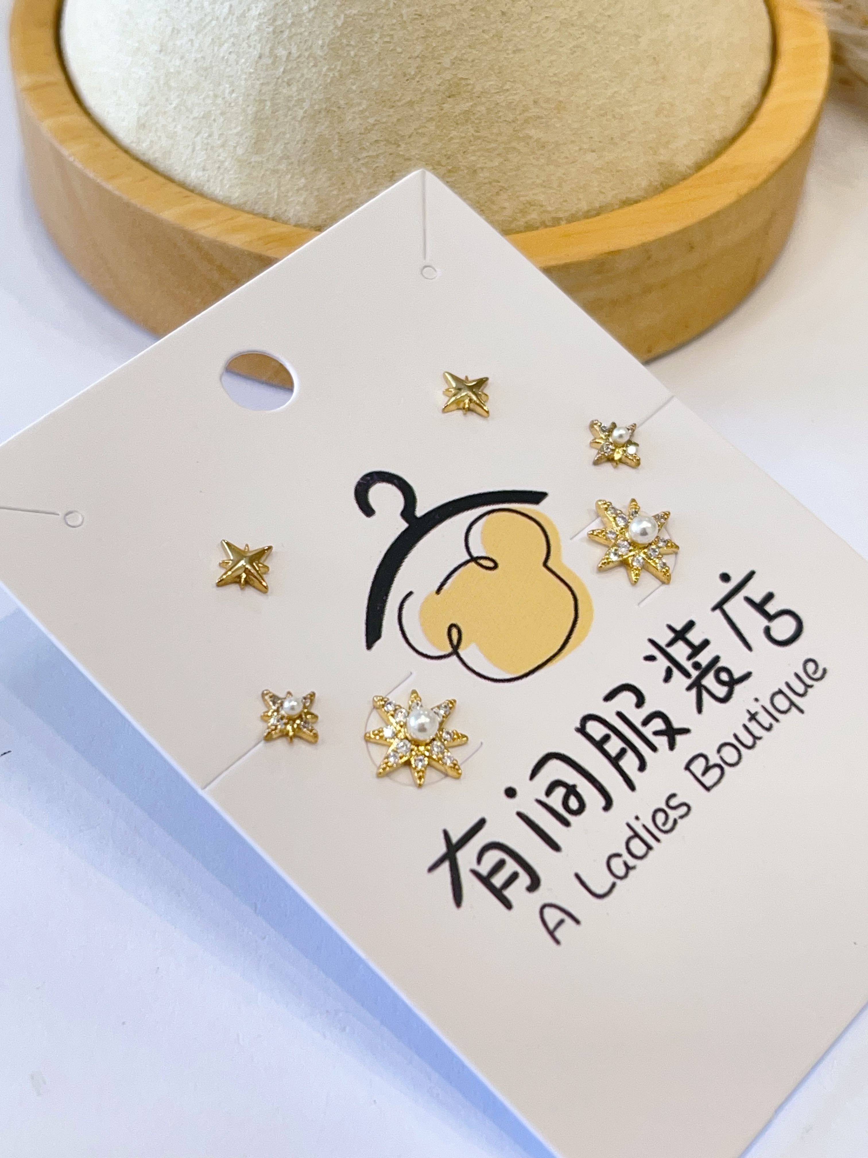 满钻八角星珍珠耳环套装