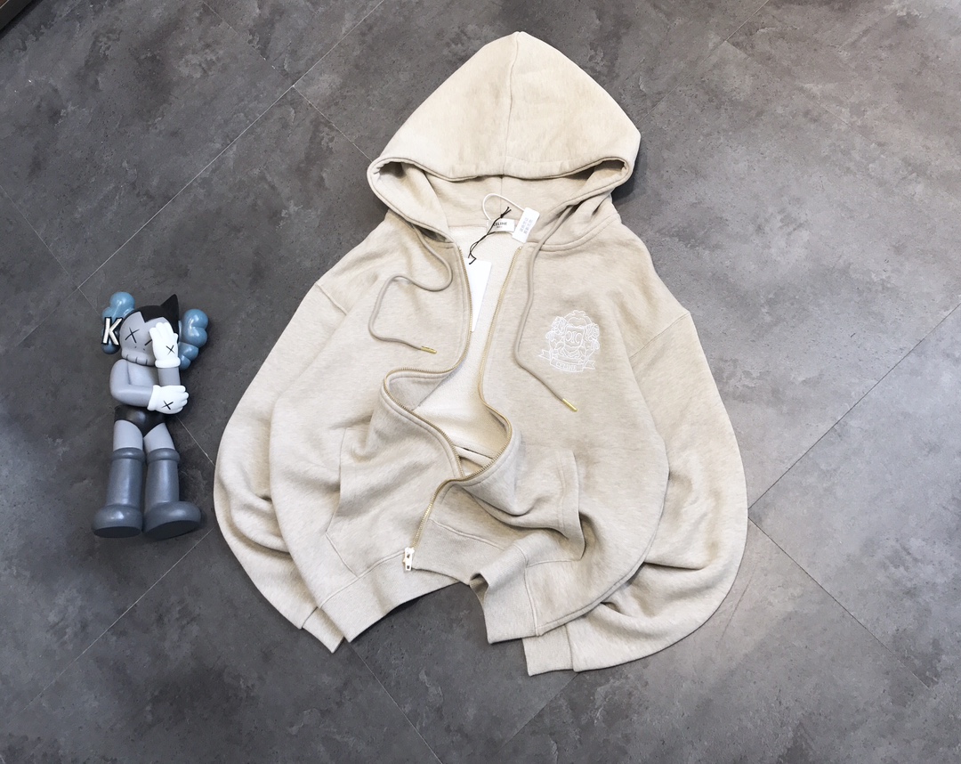 Celine 立體刺繡logo拉鍊連帽外套