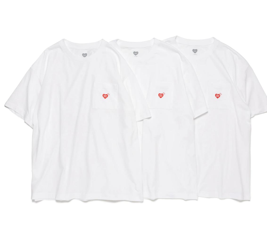 Human made pocket Tee套裝 齊色齊碼返貨👍🏻👍🏻 Navy / Black / white /grey set 一套3件 Size :m-xL 每一件T恤的左胸口袋上都有一顆“心”，不論是單穿還是疊穿都能帶來無限搭配可能性 每一件T恤的左胸口袋上都有一顆“心”，不論是單穿還是疊穿都能帶來無限搭配可能性