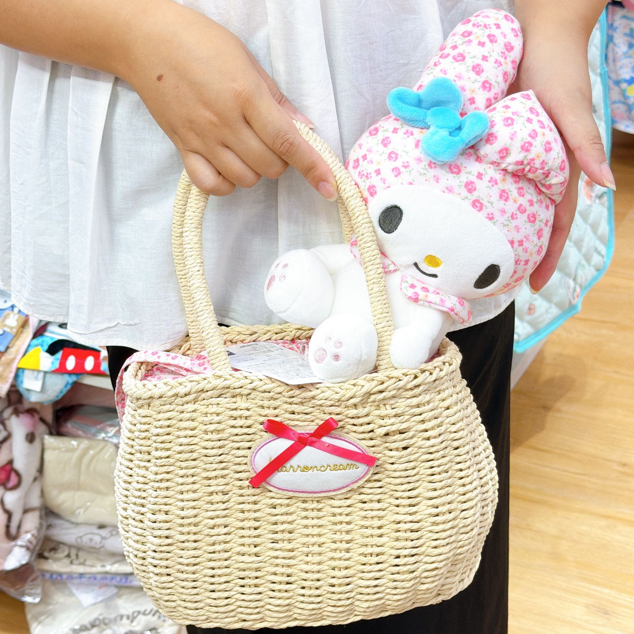 日本直送日本限定版Sanrio Melody Kitty Marron cream兔新款手提藤籃連公仔套裝