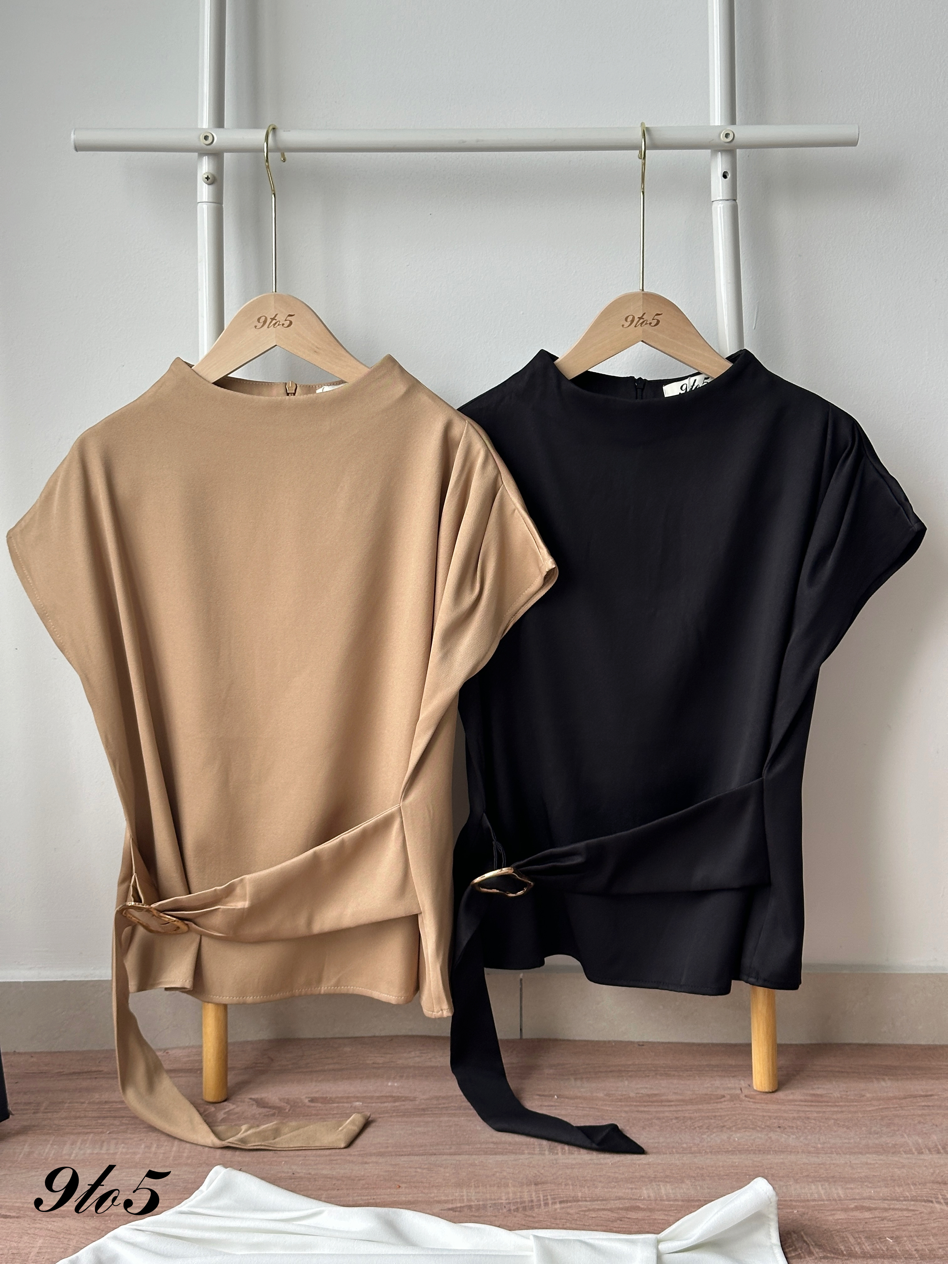 T4426 Mock Neck Tie-Waist Top - 3 Colors 