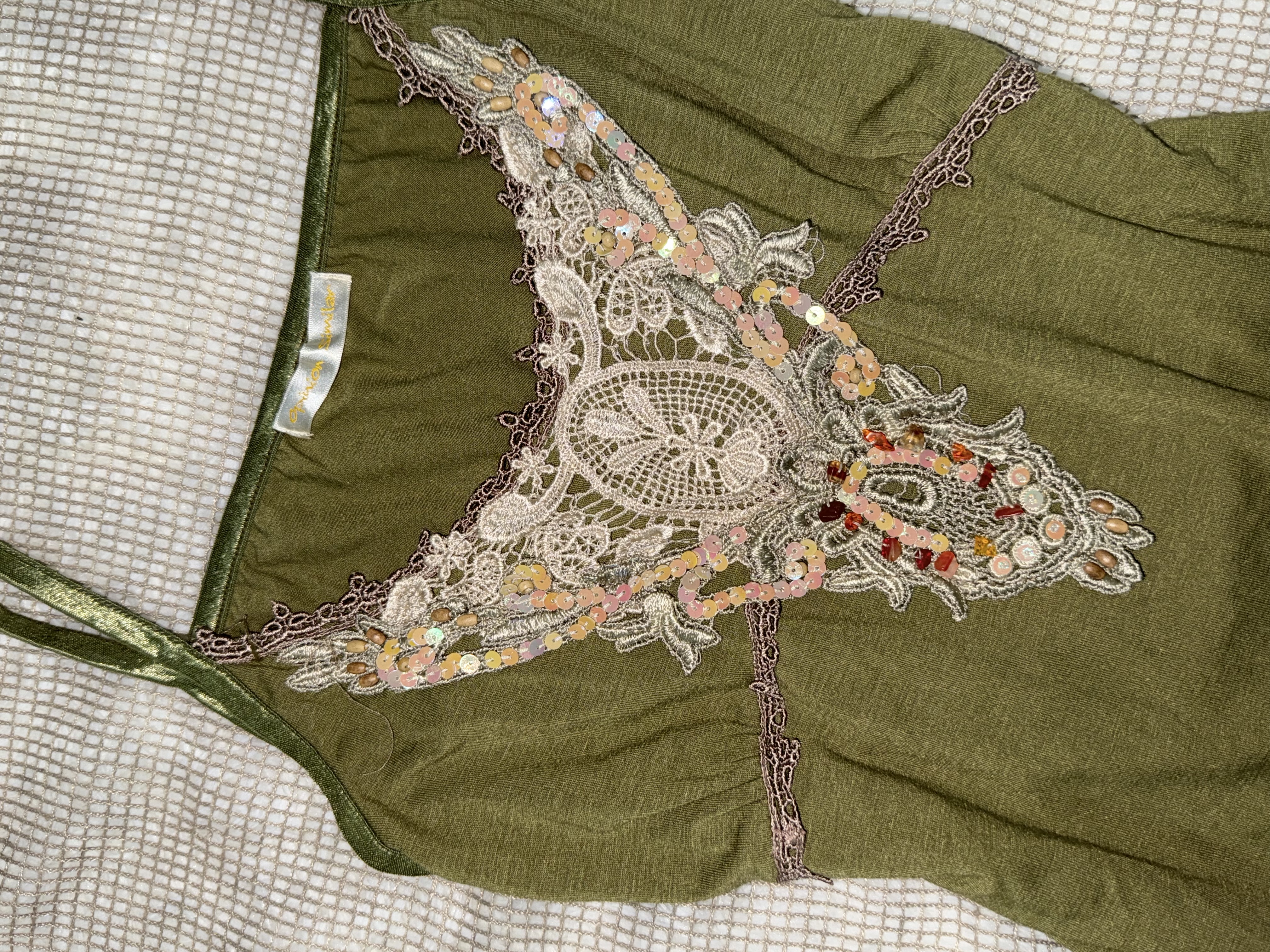 Olive Green Fairycore Embroidered Tank