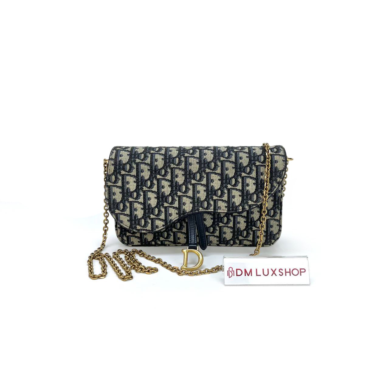 Dior Blue Oblique Montaigne Pouch W/Chain GHW