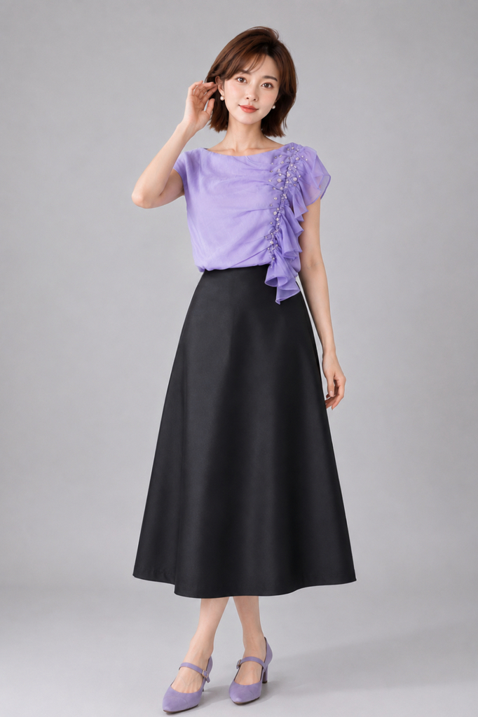 807015 Celeste Satin A-Line Midi Skirt