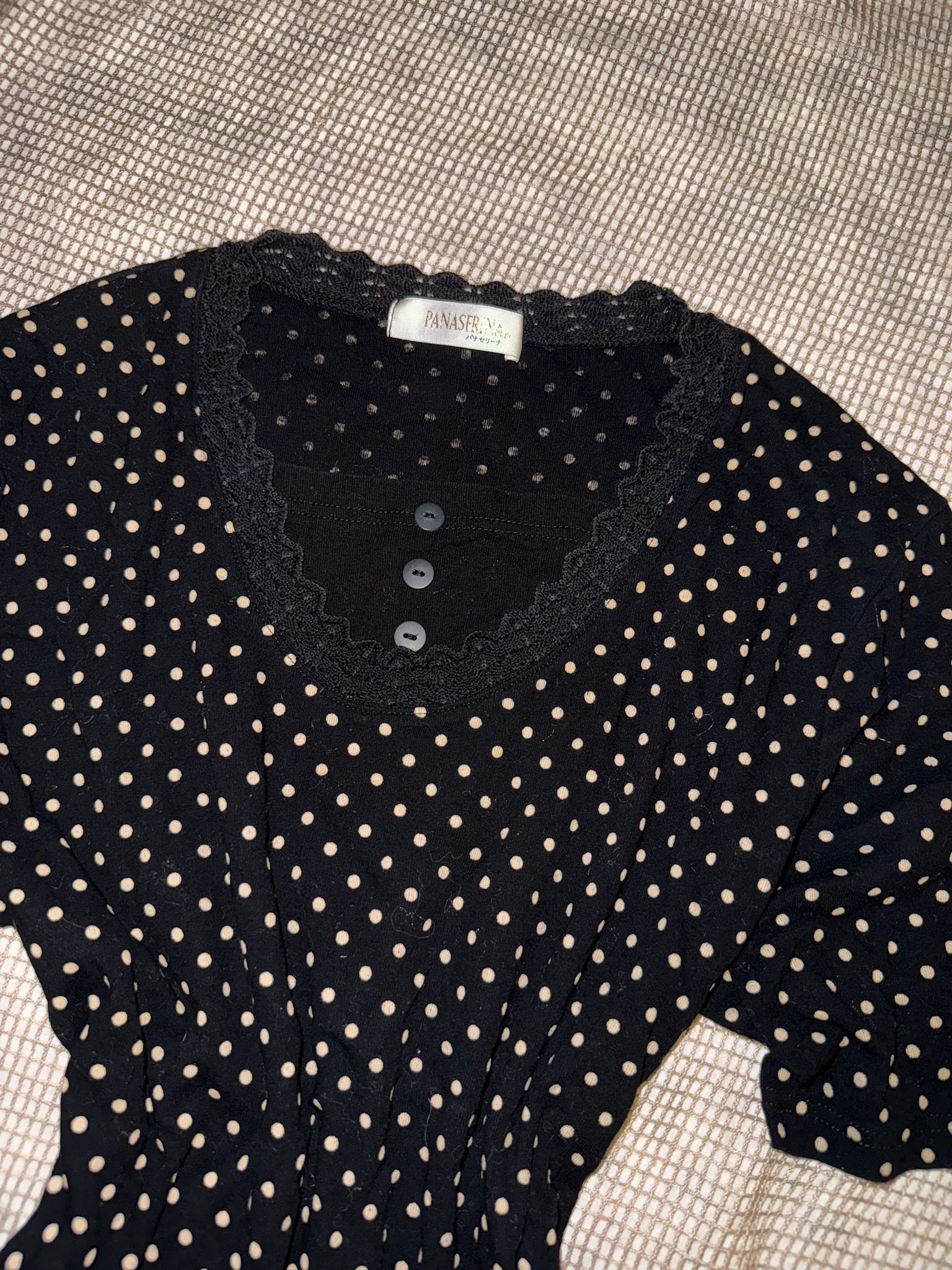 Polka Dot Peplum Top with Lace Trim