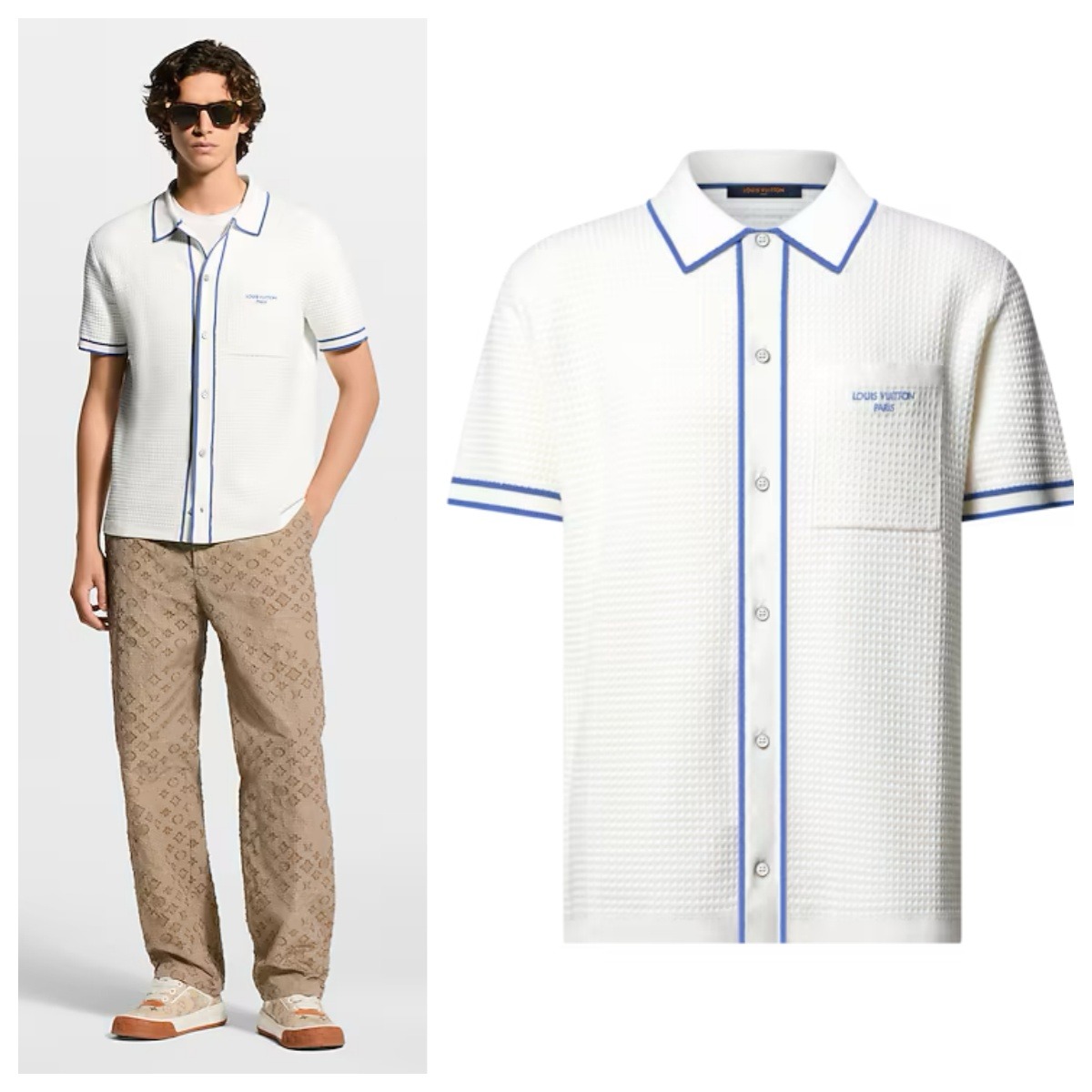 0525 L**V Waffle Signature Short-Sleeved Shirt 蜂巢紋翻領短袖襯衫⭕原單⭕