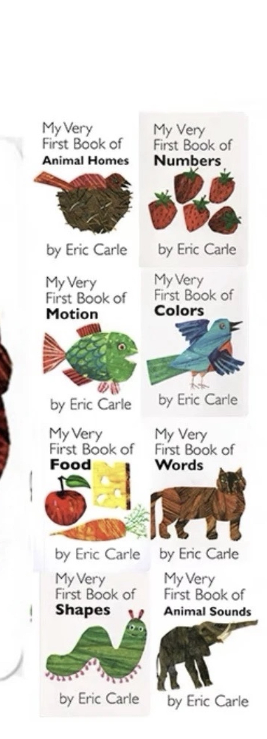 Animal Homes 2. My Very First Book of Motion 3. My Very First Book of Food 4. My Very First Book of Shapes 5. My Very First Book of Numbers 6. My Very First Book of Colors 7. My Very First Book of Words 8. My Very First Book of Animal Sounds