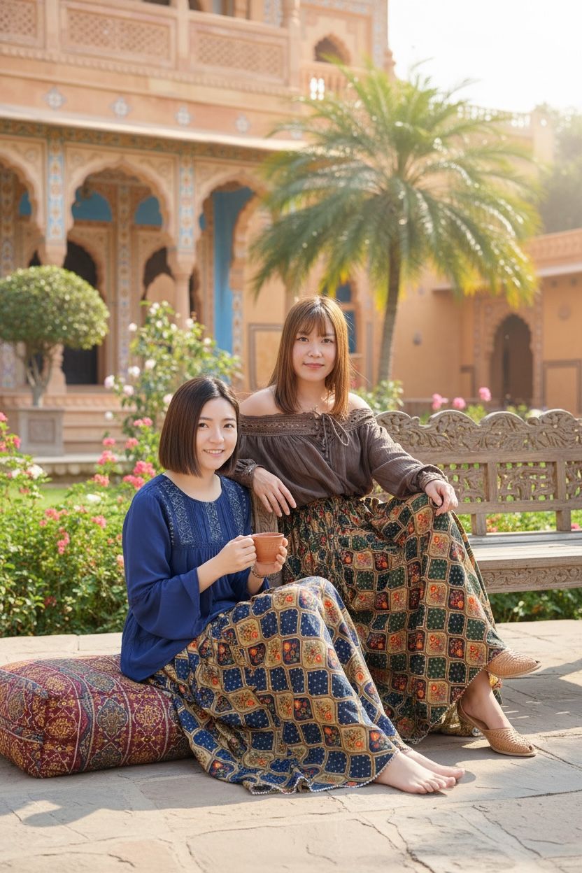 1654 Green Diamond X Floral Print Skirt 39"