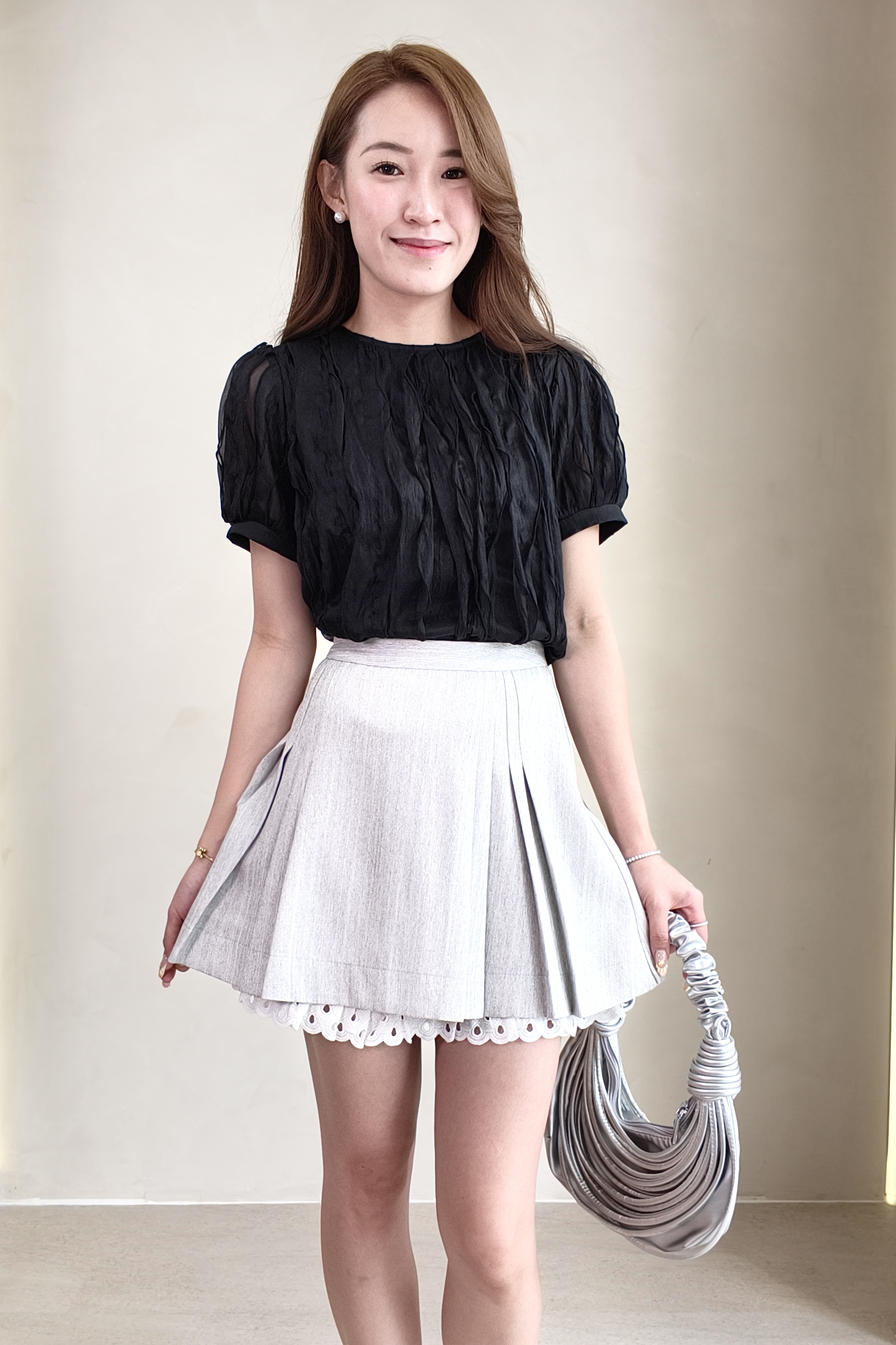 CS1429 Amélie Pleated Lace Mini Skirt