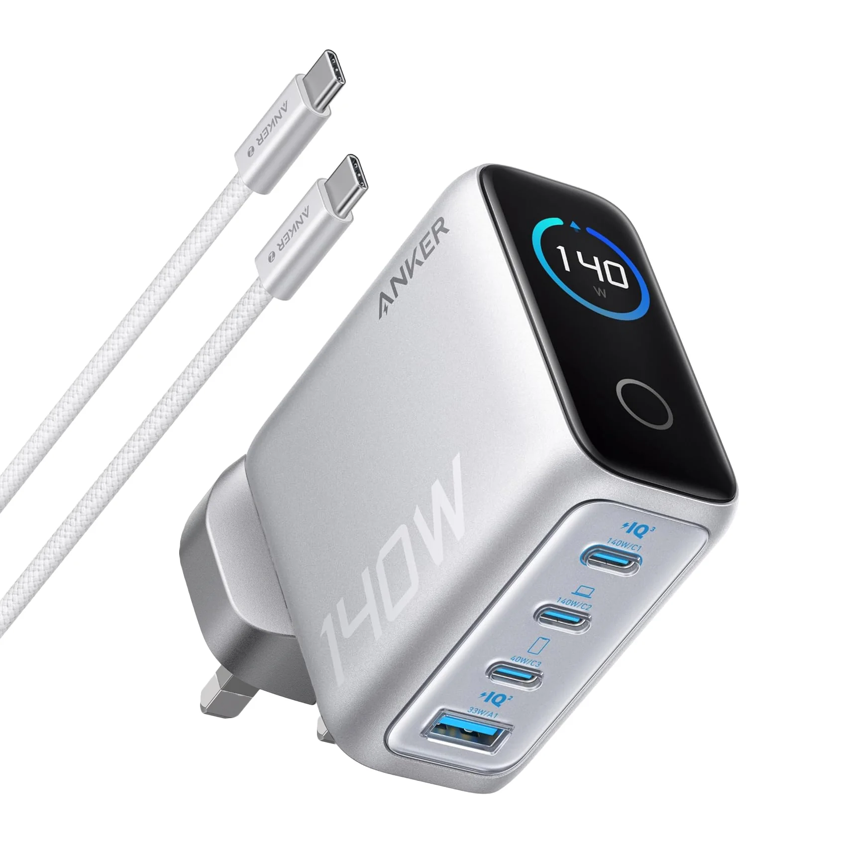 香港行貨 2年保養 Anker B2697 黑色 / 白色 140W GaN PD Charger 4輸出 + USB-C 線套裝 TYPE C USB-A充電器Anker Charger 140W, 4-Port, PD 3.1