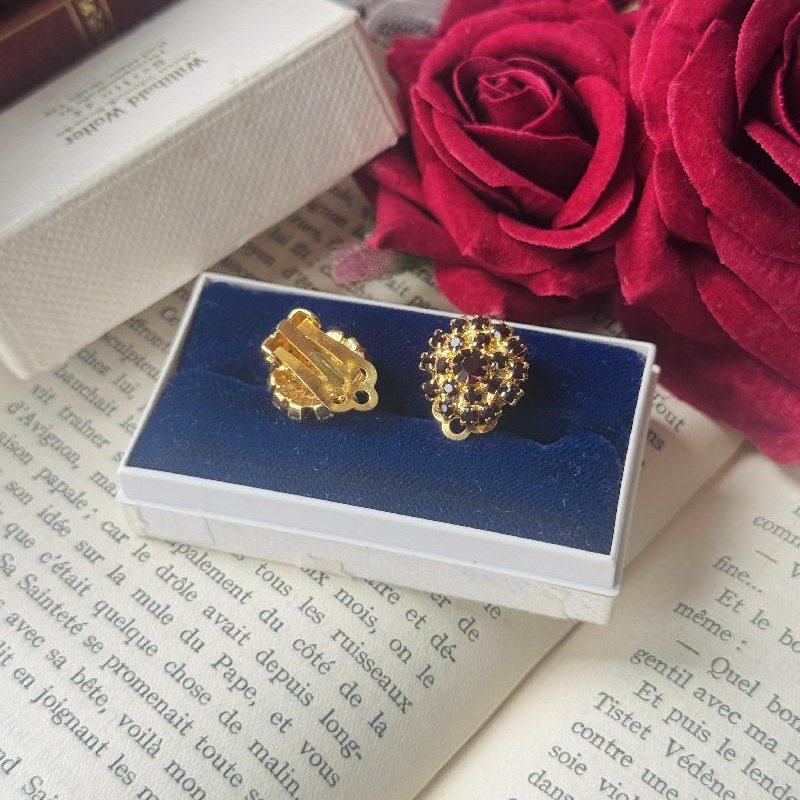 Vintage C.a. 1980s Czechoslovakian Ruby Red Glass Jewelry - Brooch/Earrings/Necklace (NZ061)