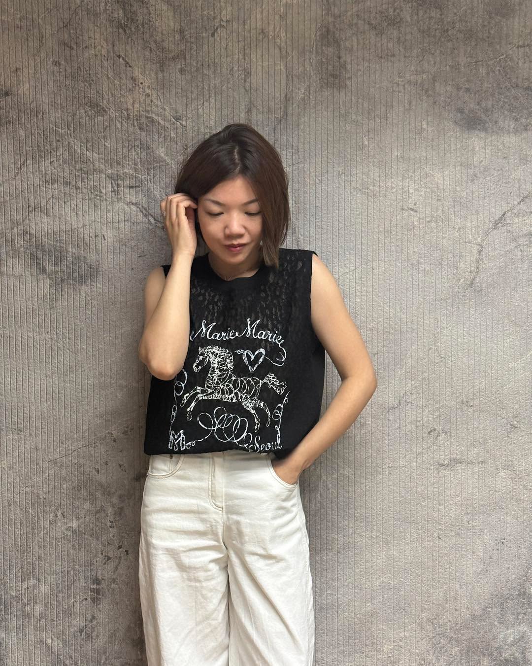 木馬印花鏤空lace背心