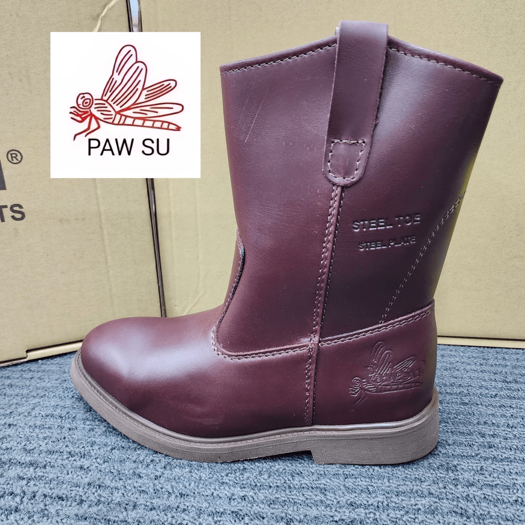 PAWSU SAFETY PS 215 A SHAPE KASUT KESELAMATAN ORIGINAL COFFEE BROWN DENGAN  STEEL PLATE TOE CAP