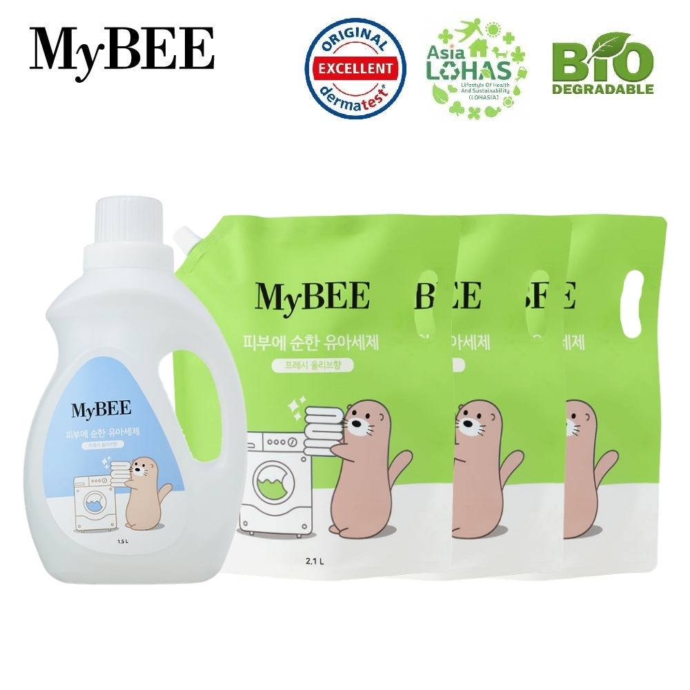MyBEE - 天然草本嬰兒洗衣液(橄欖花香味)1.5L 樽裝+3包2.1L 補充裝套裝**新舊包裝隨機發貨