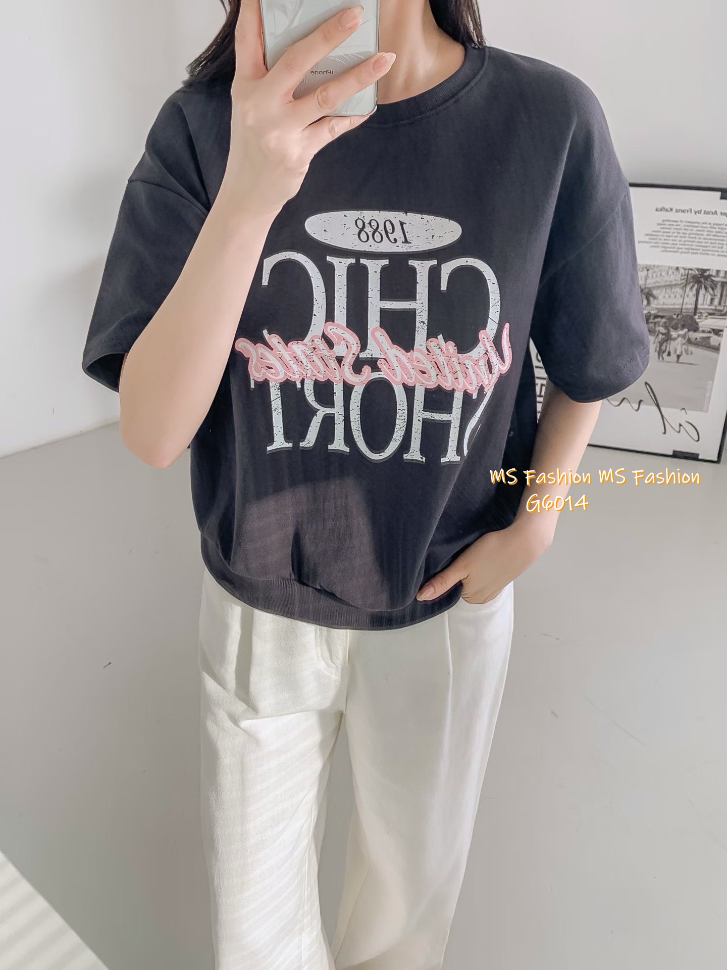 G6014 韓國🇰🇷拼色字母print top