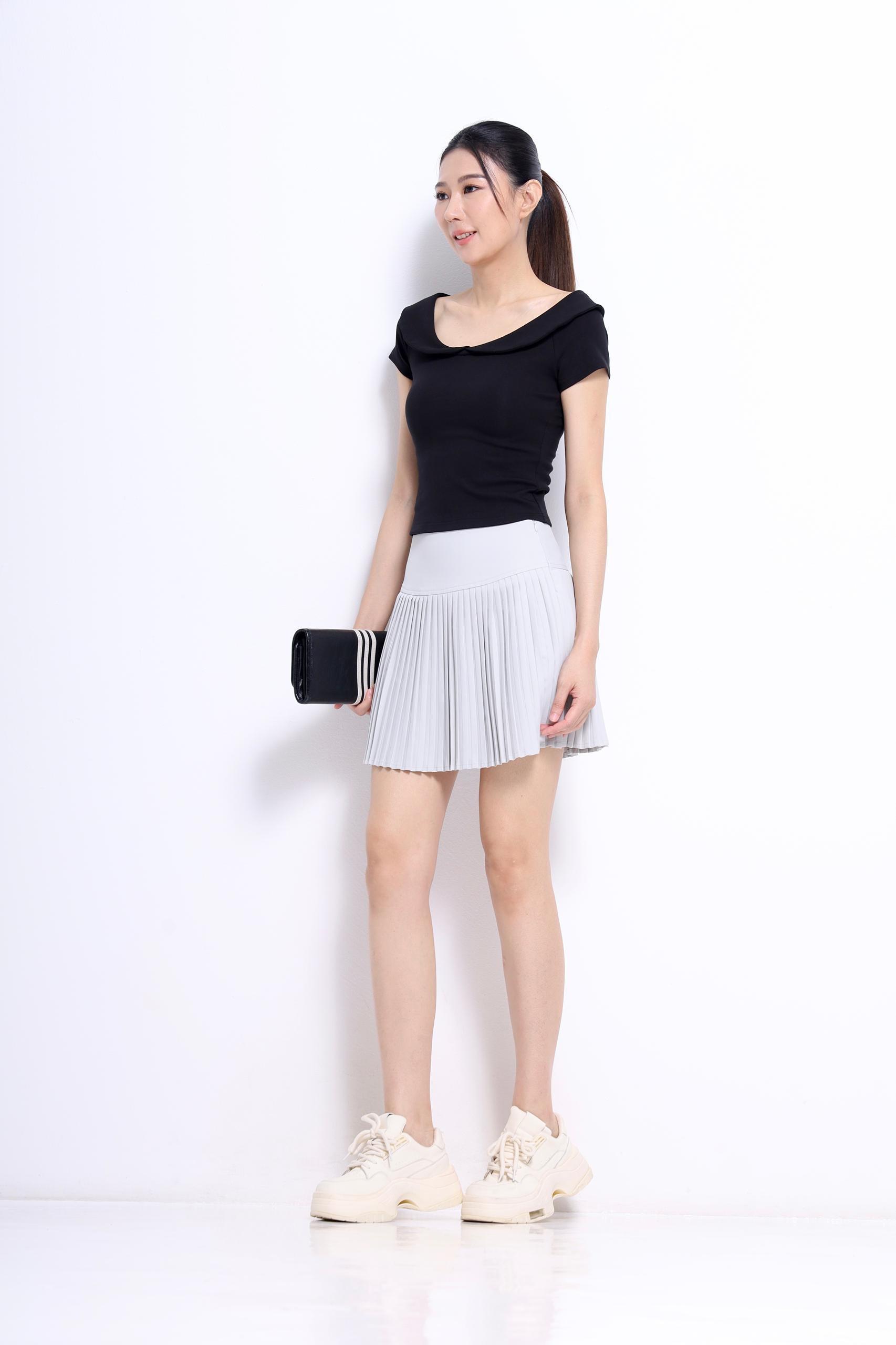 CS1431 SOLID PLEATED MINI SKIRT