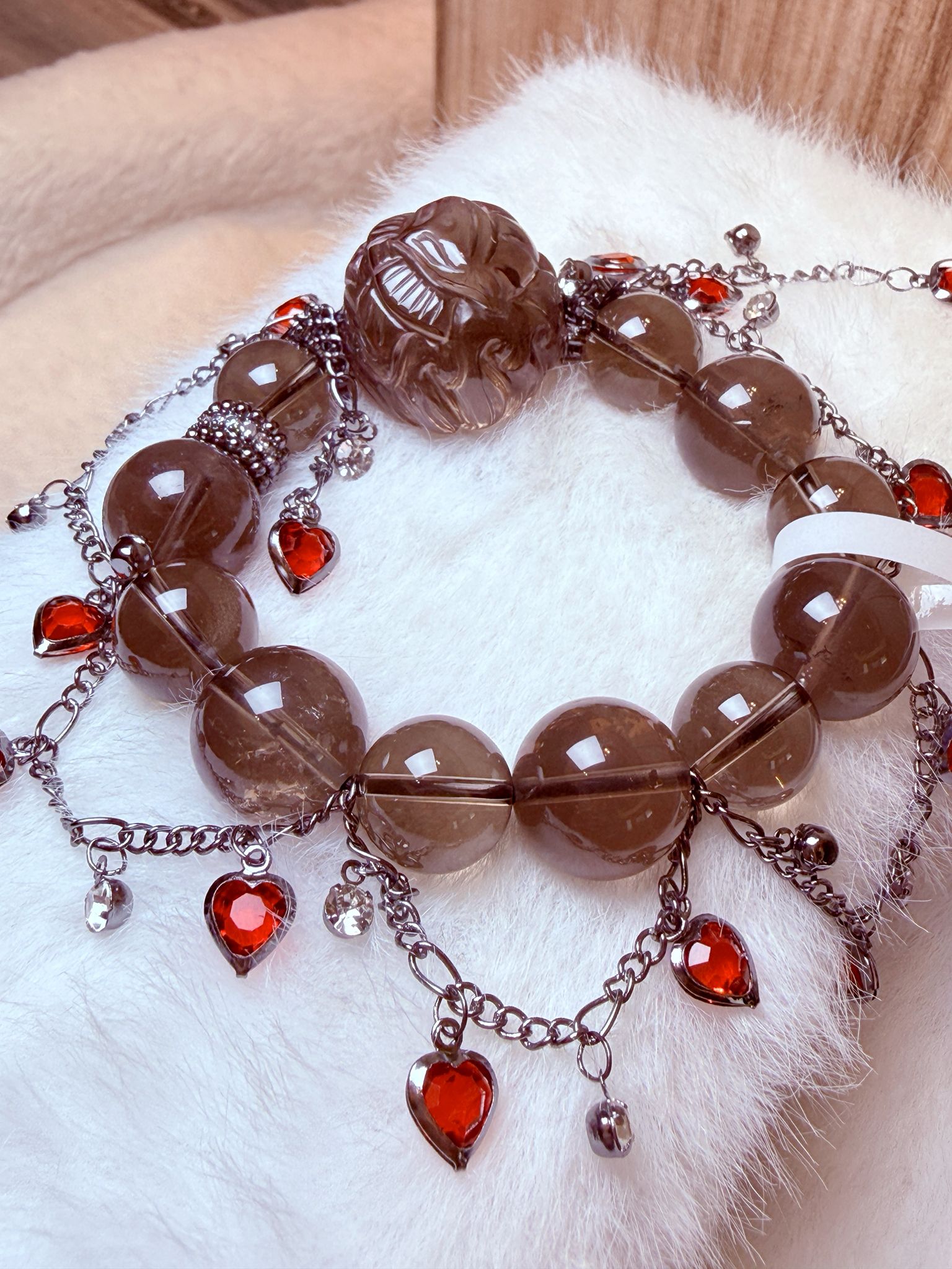 K00129 茶水晶 將軍狐球 自家設計手鏈