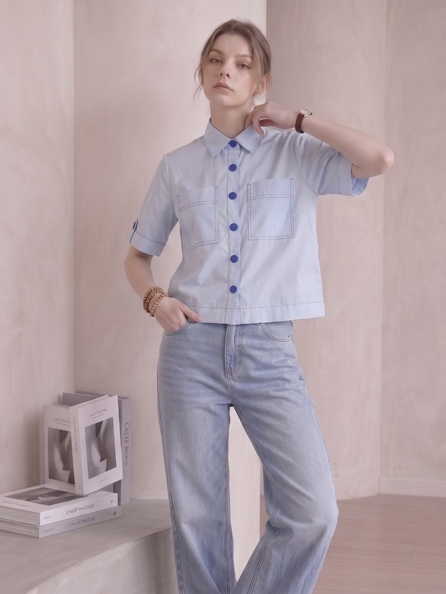 2135BB Celeste Contrast Button Utility Shirt