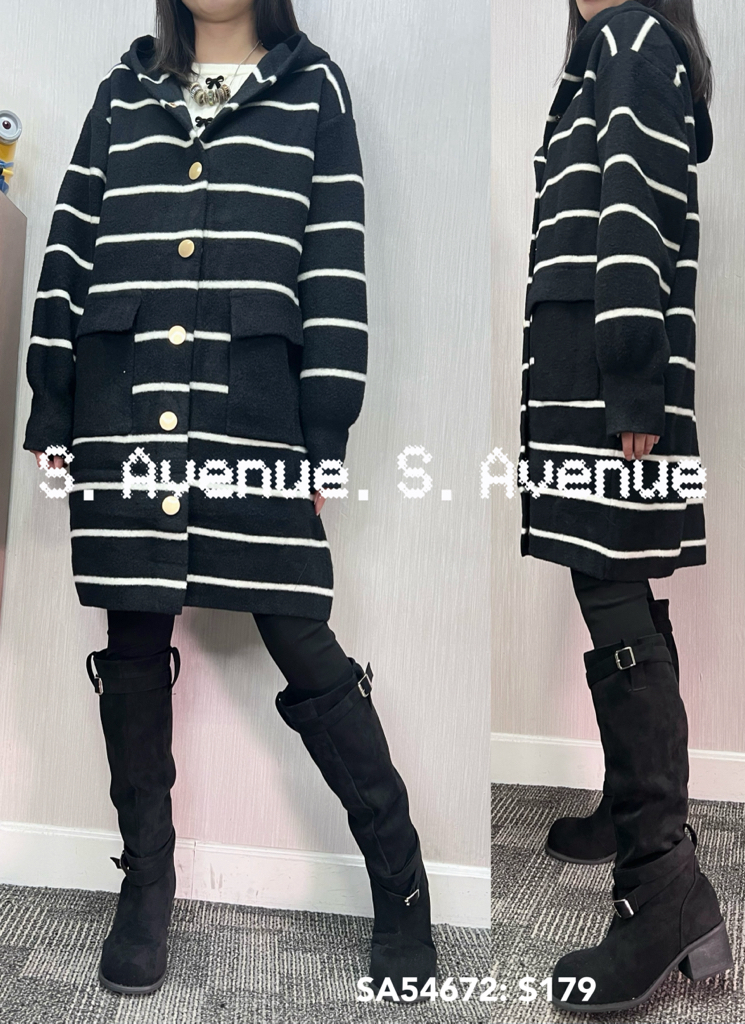 SA54672: 長袖有帽間條長身褸