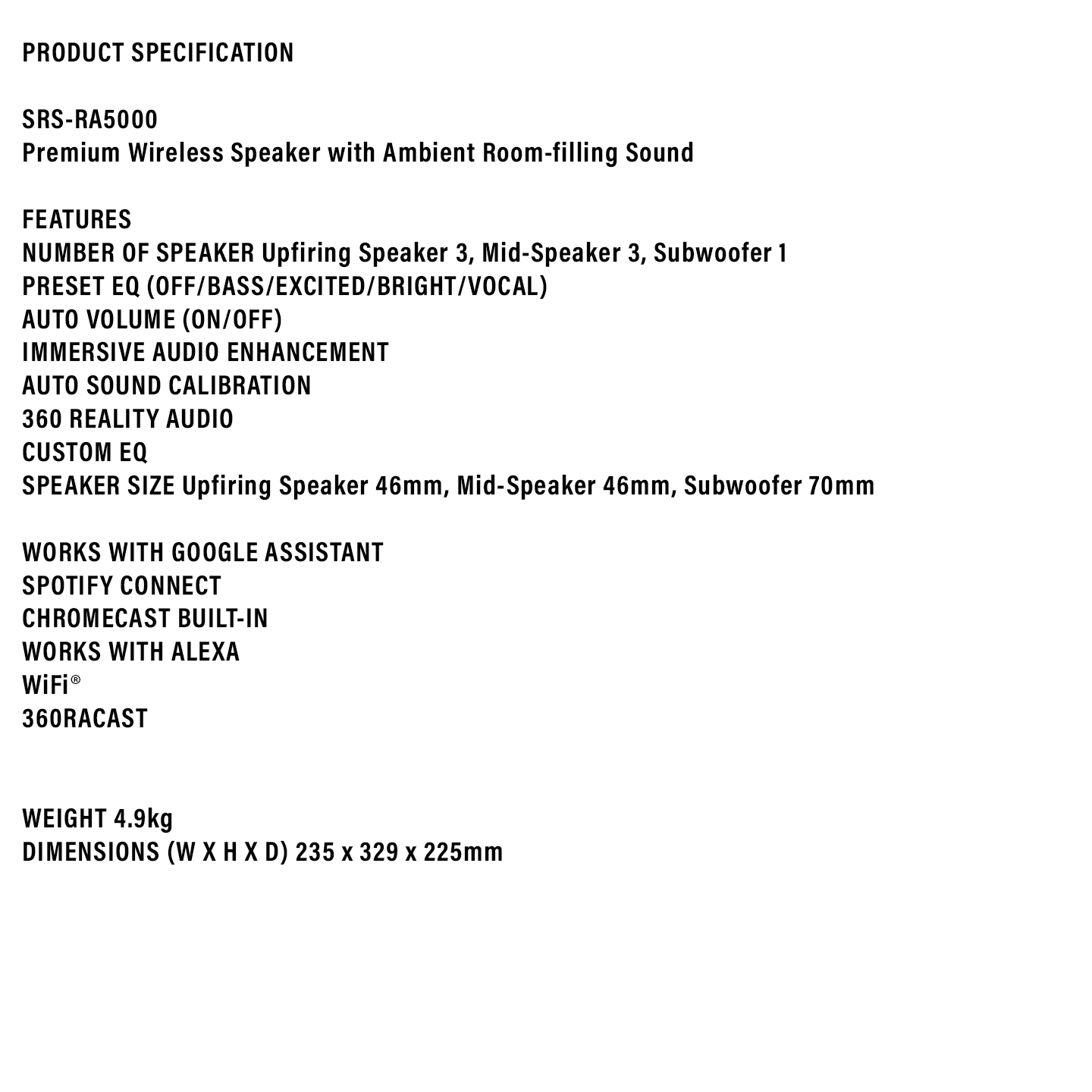 Sony Premium 360 Reality Audio Speaker (SRS-RA5000)