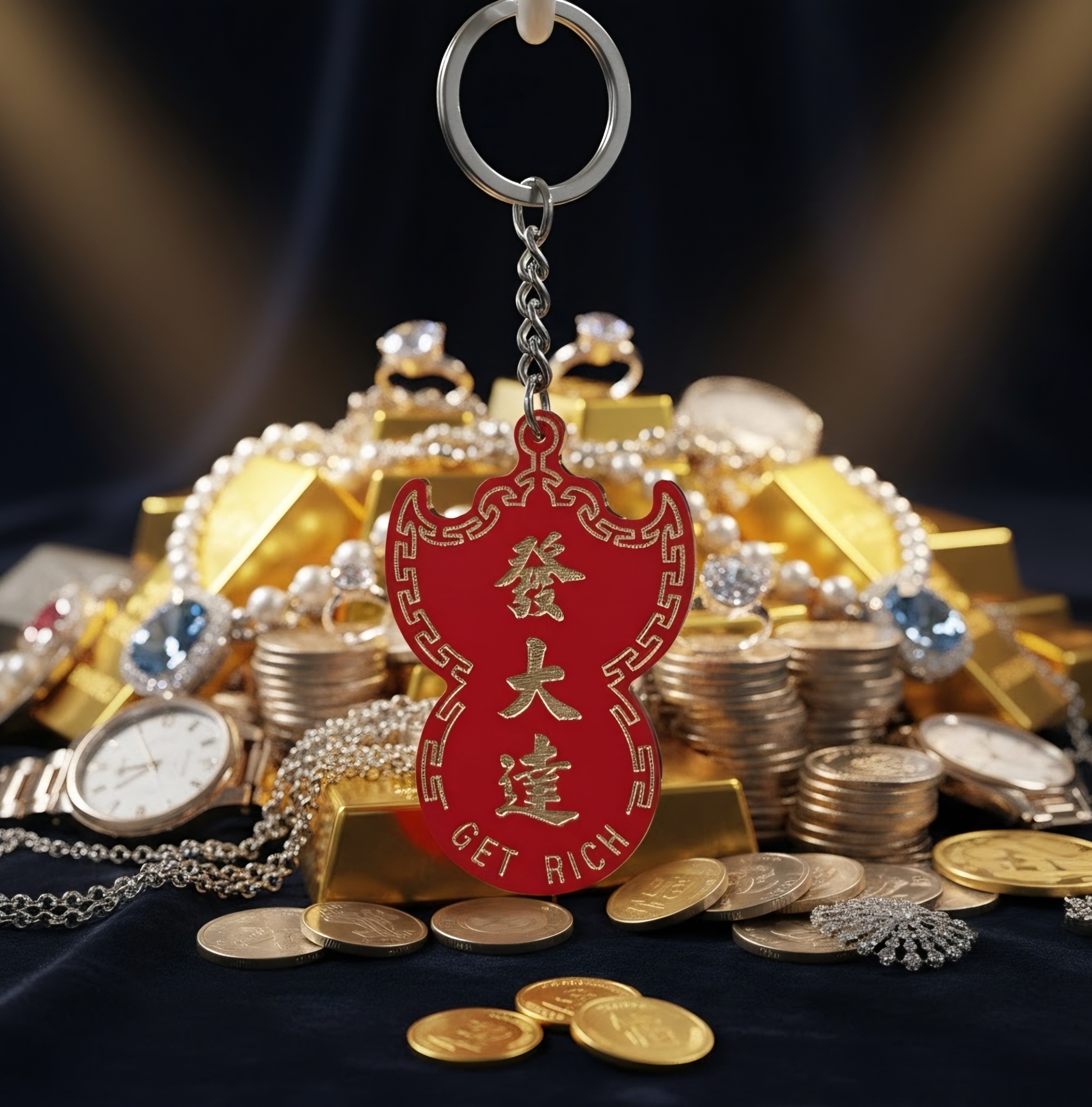 W54 喜慶蝠鼠吊金錢系列匙扣 發大達 GET RICH