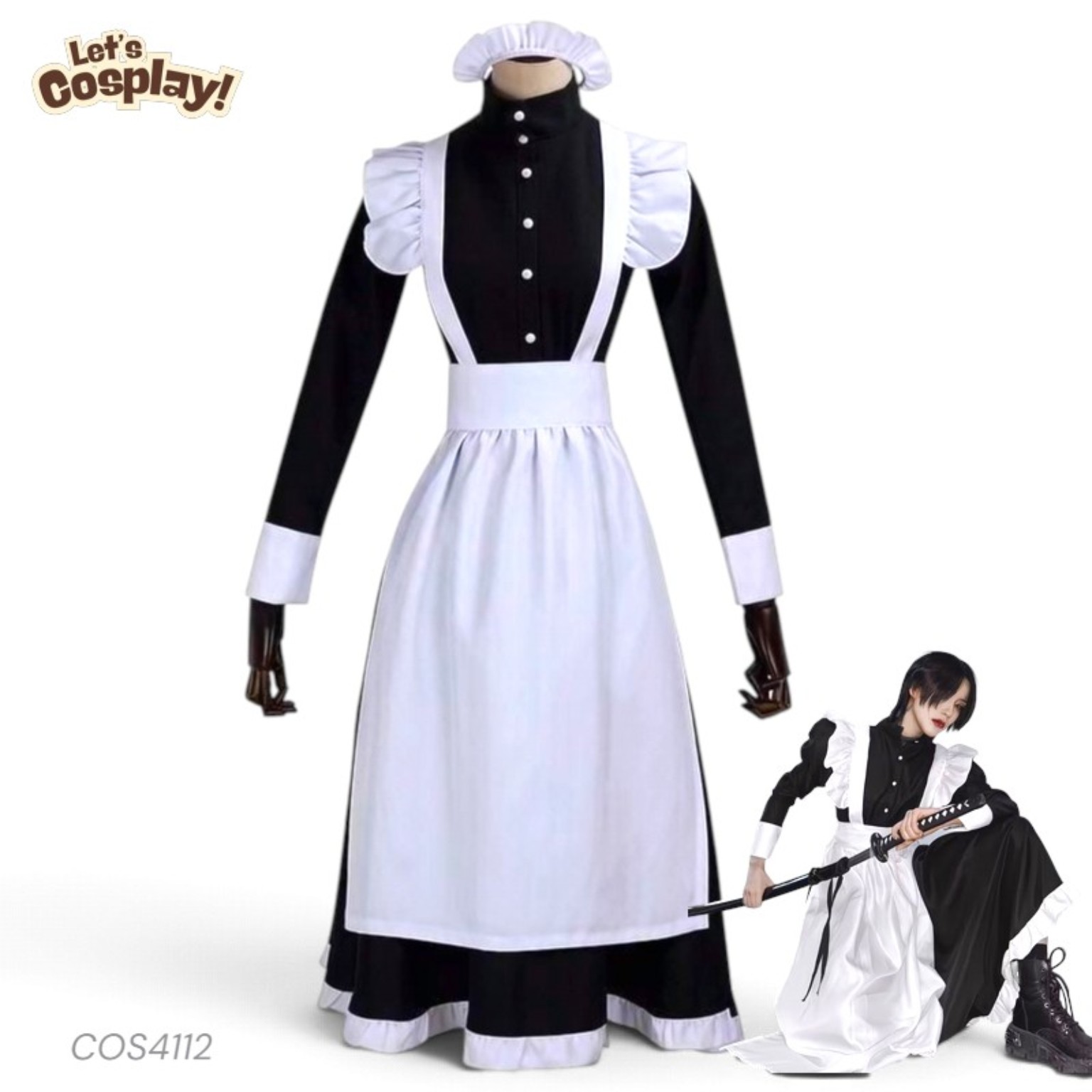搞笑反串男穿女僕裝｜黑白長款Lolita Maid Costume｜Halloween Annual Dinner 香港 Lets Cosplay COS4112
