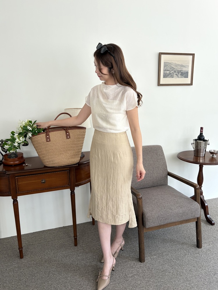 Crinkle Mermaid Skirt (Warm Beige)