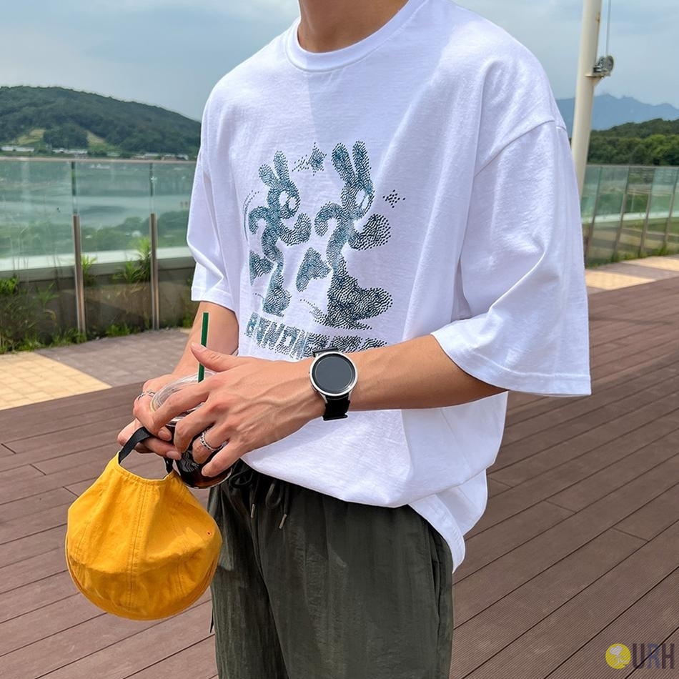 【100%保證韓國直送】Running Rabbit Dot Graphic 趣味跑步兔長版Oversize短袖Tee 👕 [3 color] RG165933
