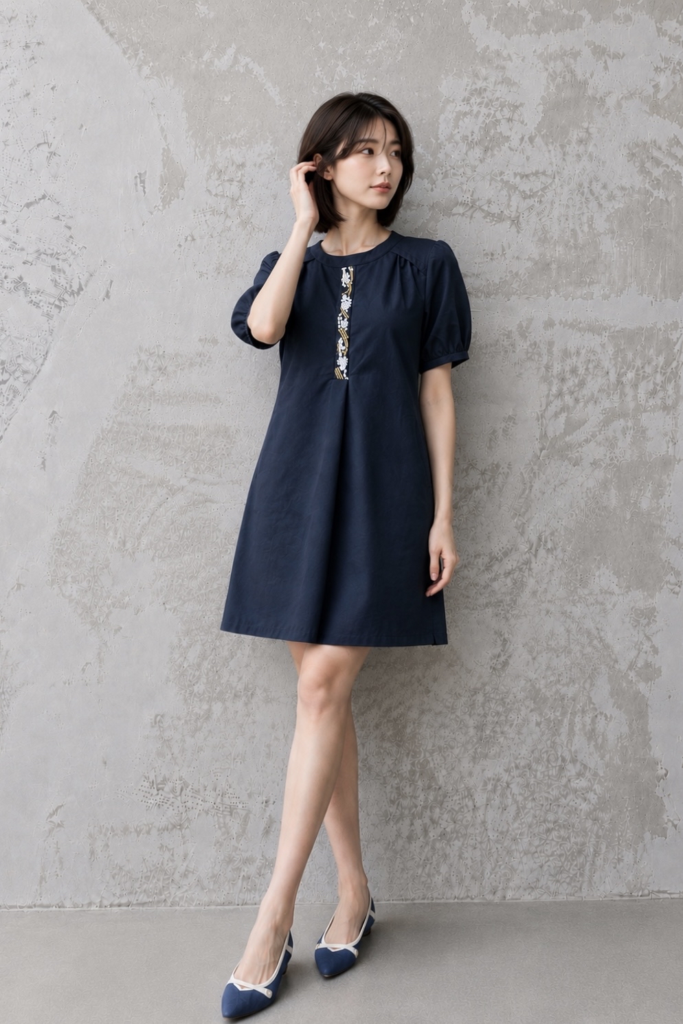 311231 Olive Lace Accent Shift Dress
