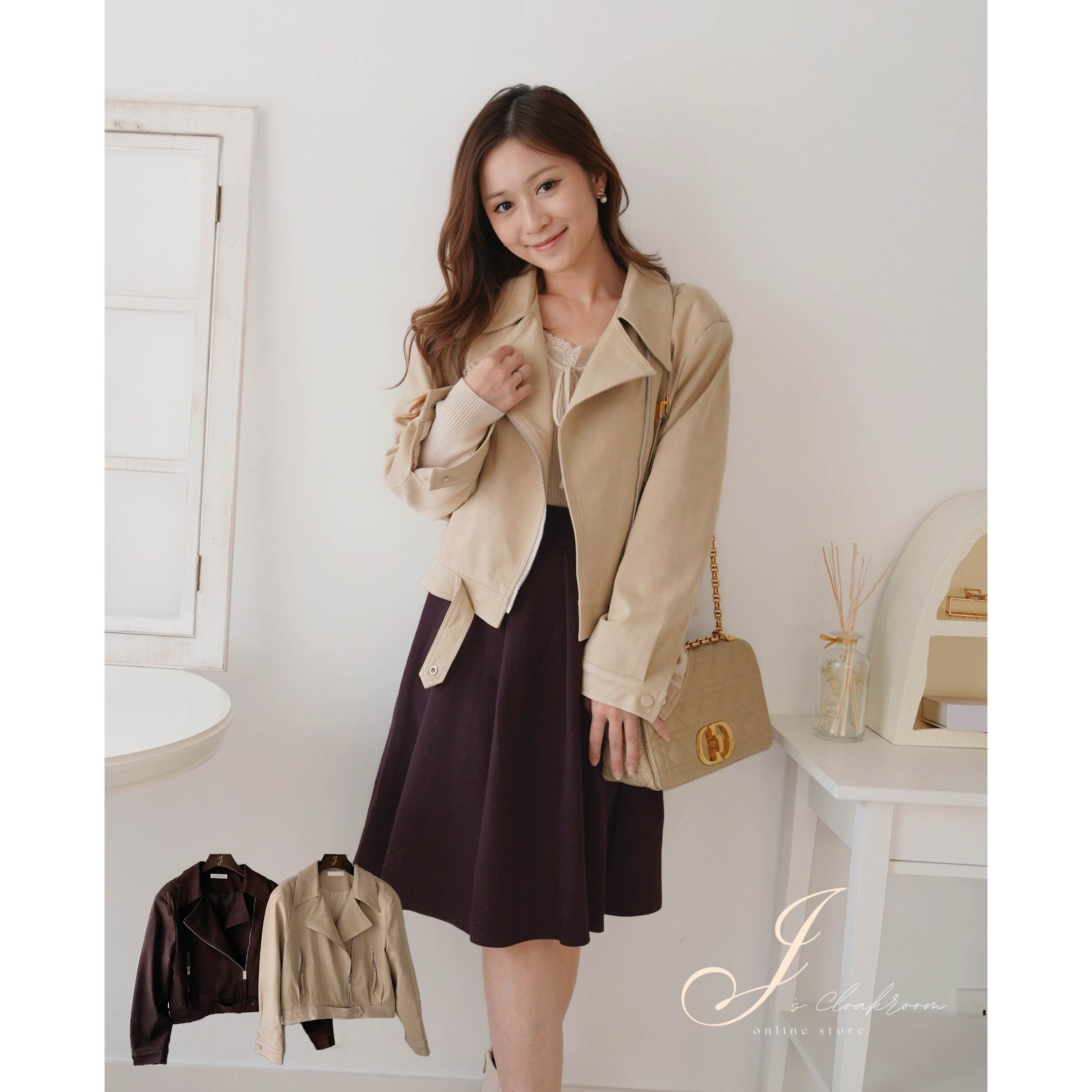 啞面磨砂Biker Jacket (KR)杏色318111