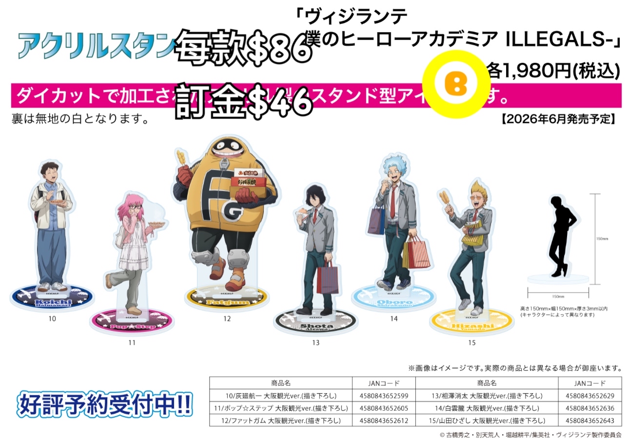 Preorder預訂6/2026年我的英雄學院ILLEGALS 大阪観光立牌