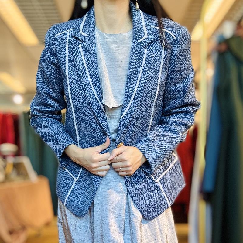Vintage Japanese Cotton x Linen Blue Blazer Jacket (PP001-35)