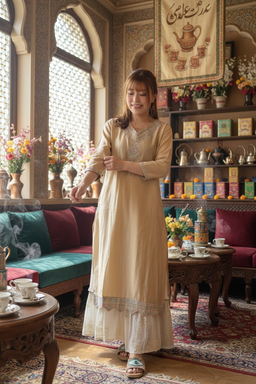 Oat Champagne Gold Trangular Edge Kurta 42" #1429