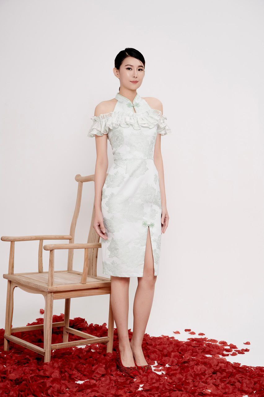 露肩旗袍连身裙 2123