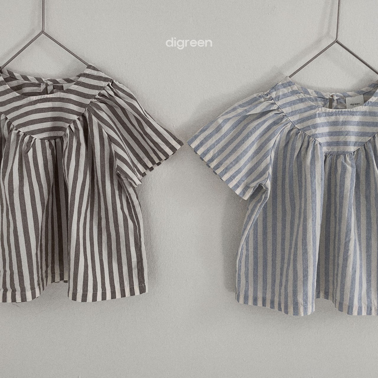 Digreen ｜stripe Blouse （Blue M 90-100)