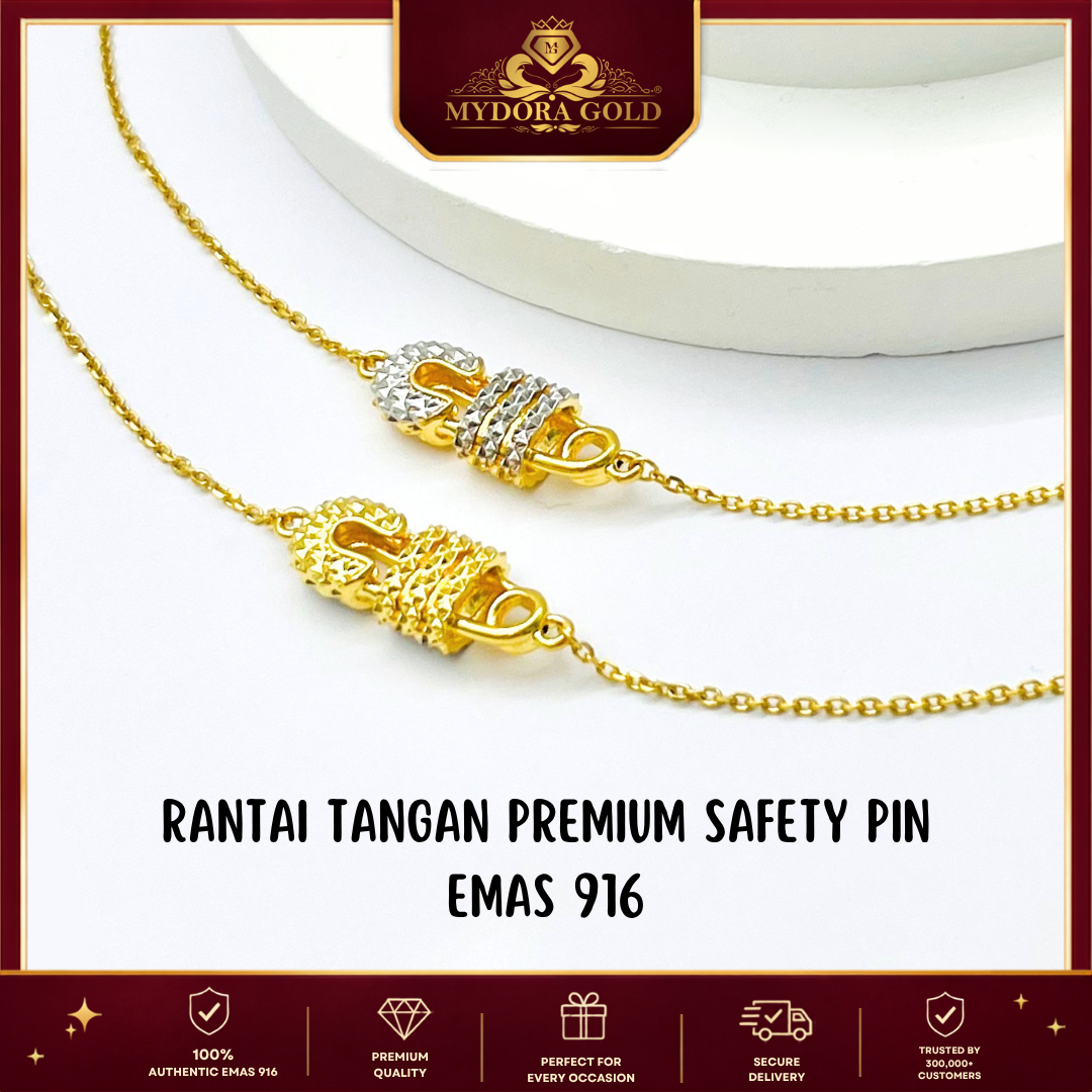 MYDORA Rantai Tangan Premium Safety Pin l EMAS 916/22K