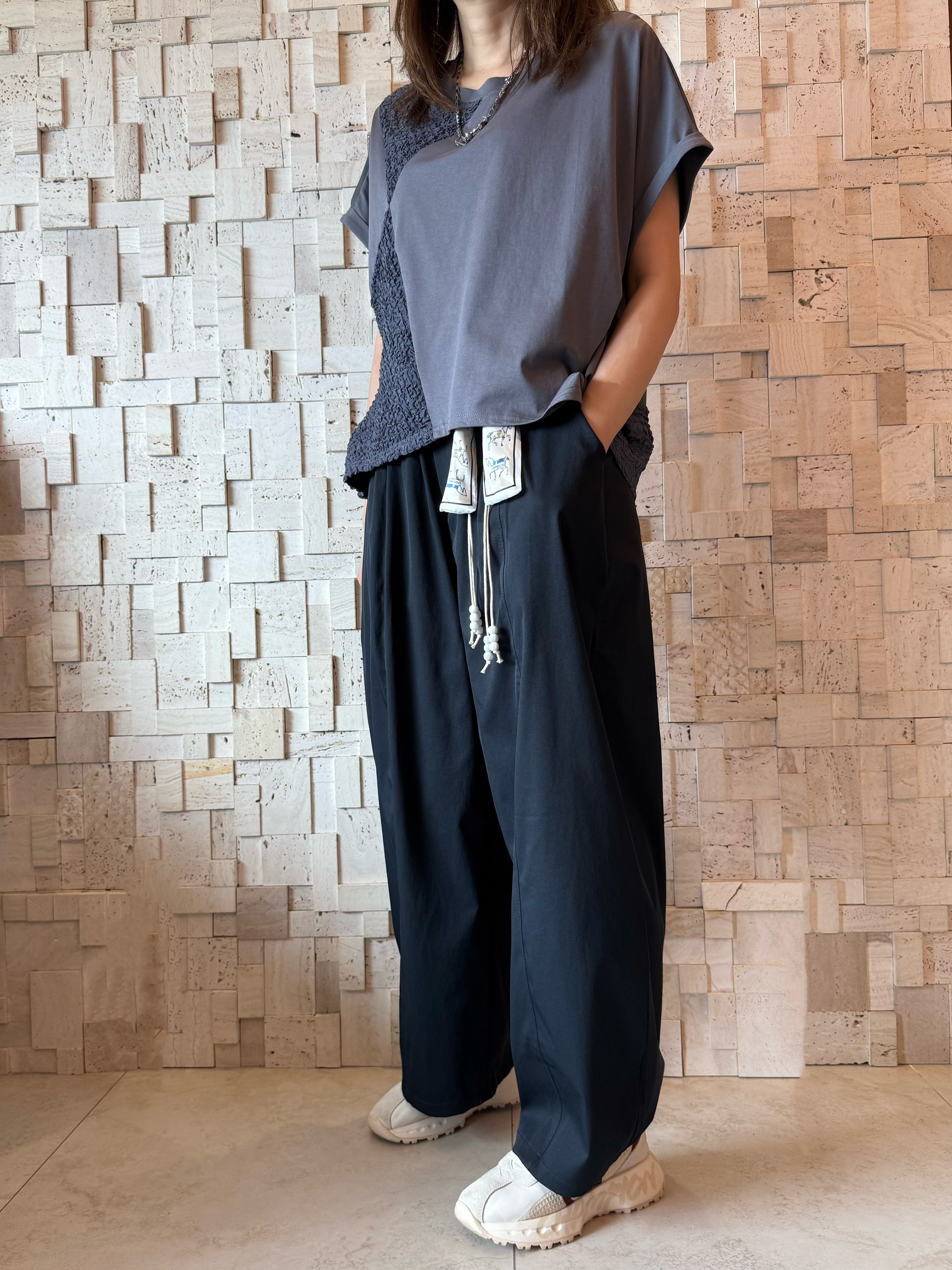 #2092 棉拼皺紋布拼接Top✨