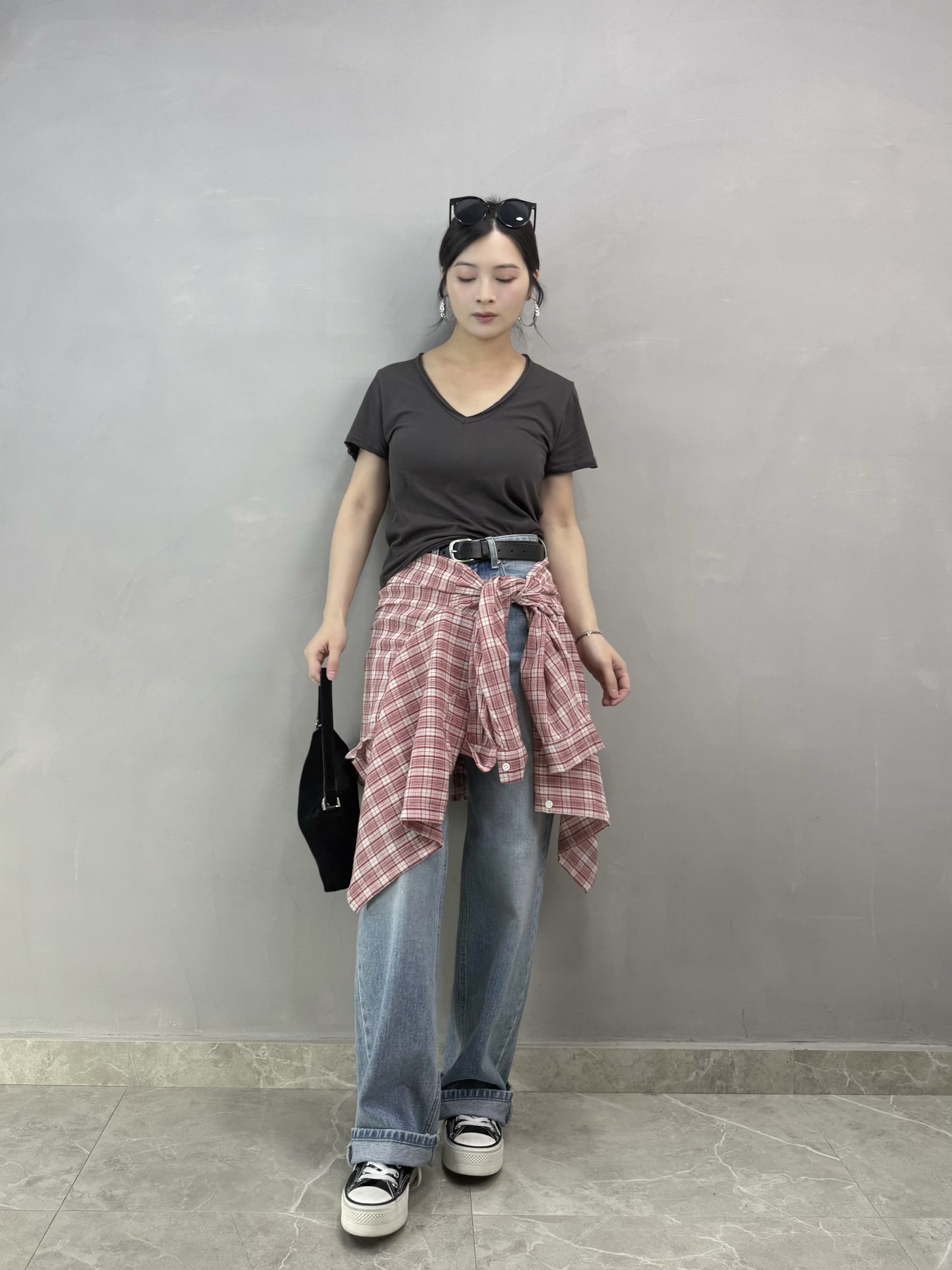 A07 後扣鈕格仔恤衫