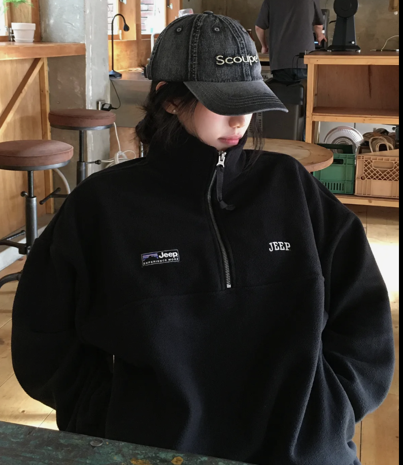 韓國 JEEP ESSENTIALS 小Logo 半拉鍊 抓絨衛衣  6色任選｜Small Logo Half Zip-Up Fleece