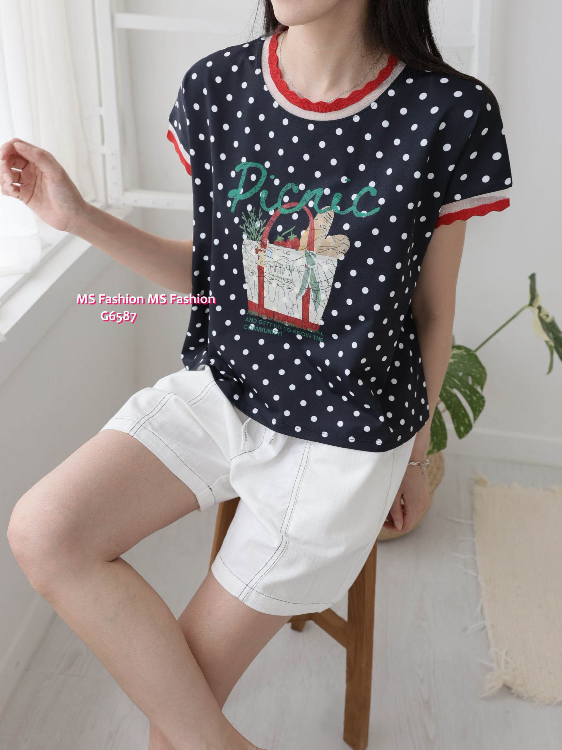 G6587 靚print波點top