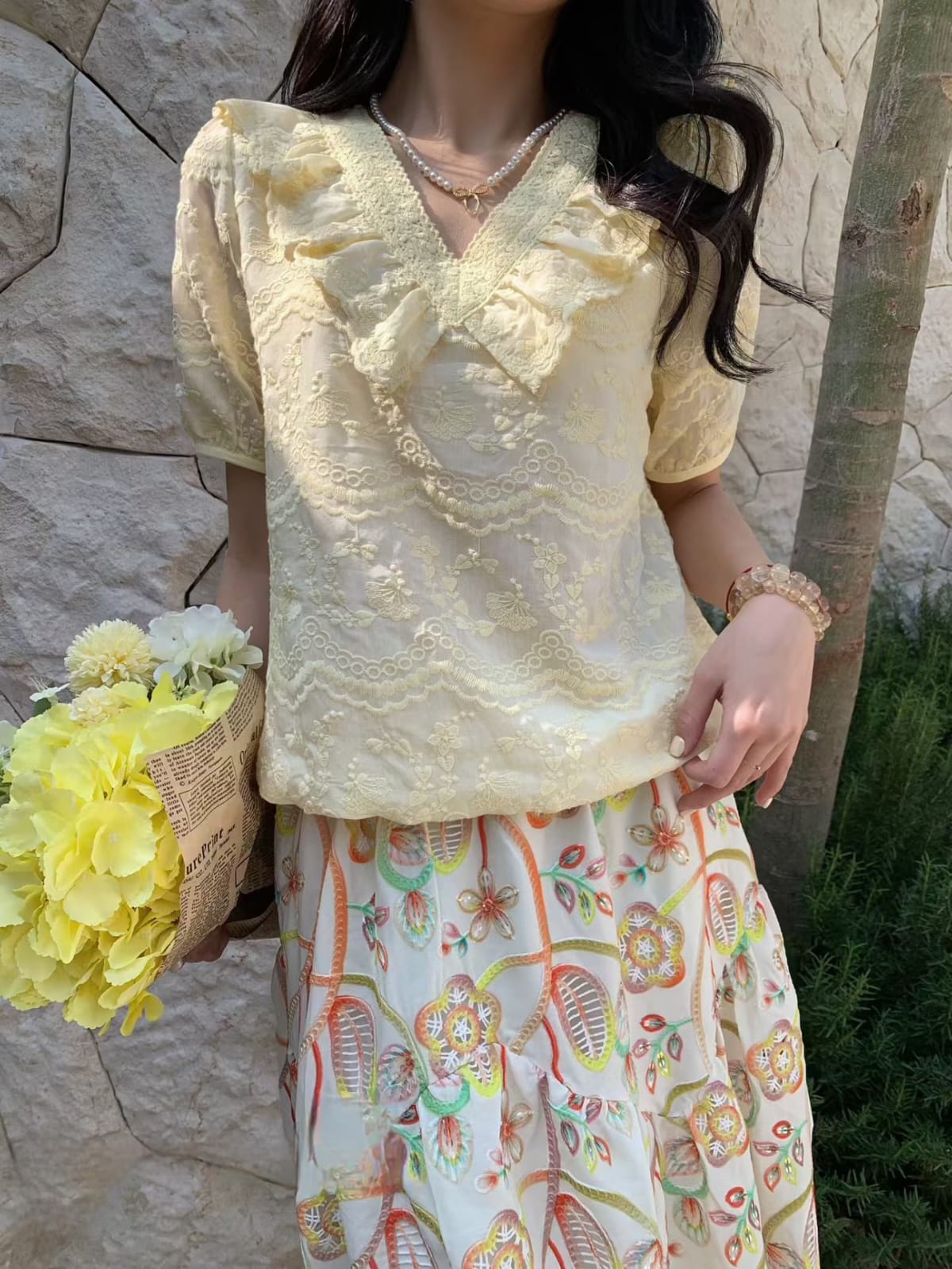 刺綉通花料花邊領top (胸M38寸 L40寸 XL42寸 落單備注顔色碼數)