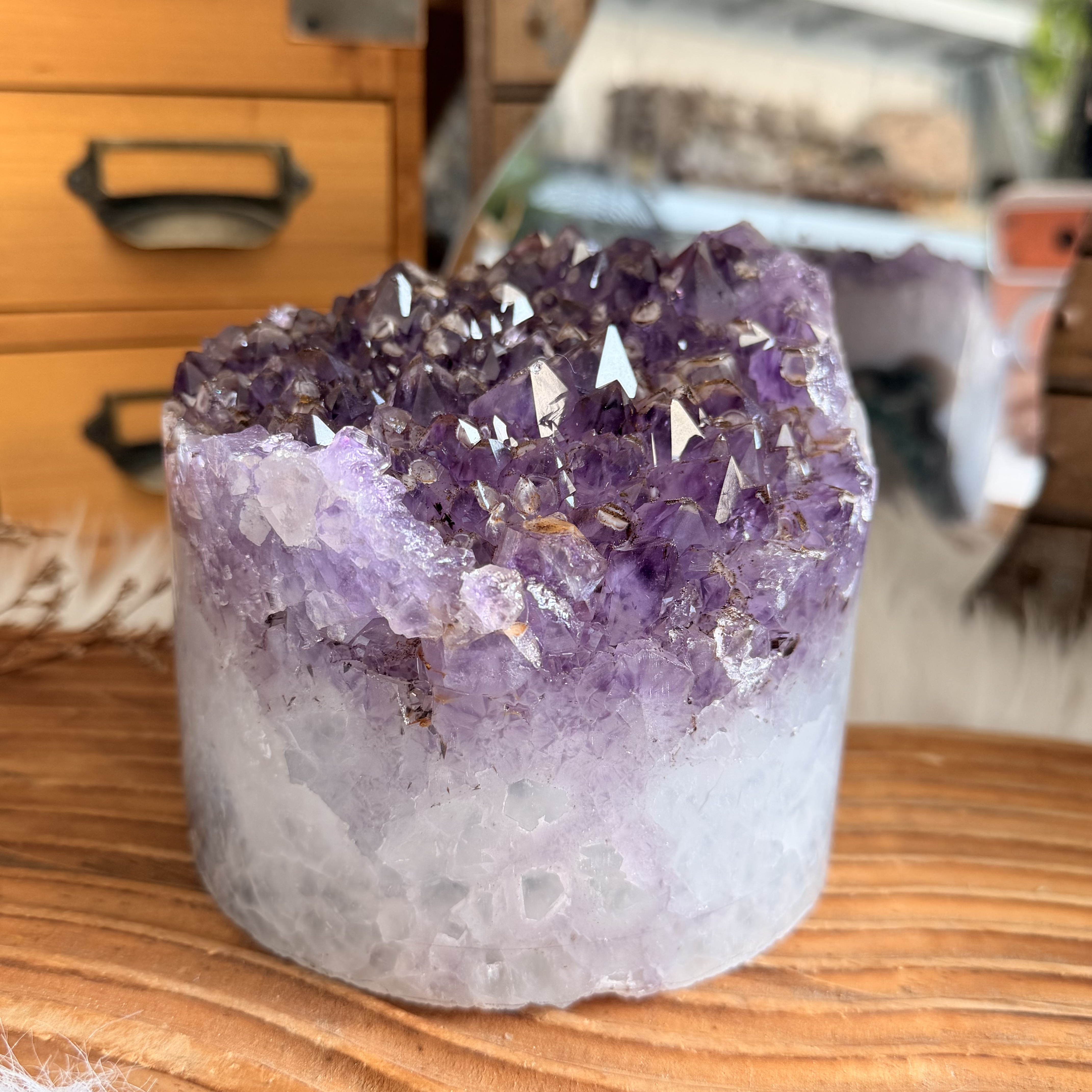 原皮紫晶共生稀有波波鈦晶擺件（包底座）