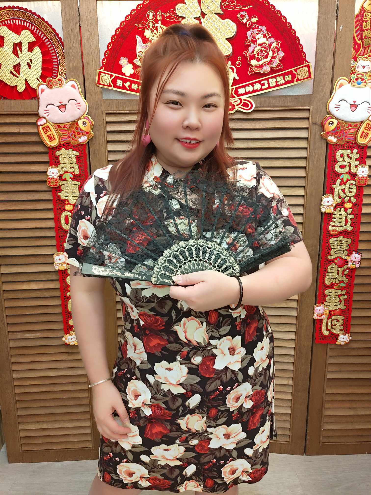 TW#5689 旗袍款玫瑰花连衣裙